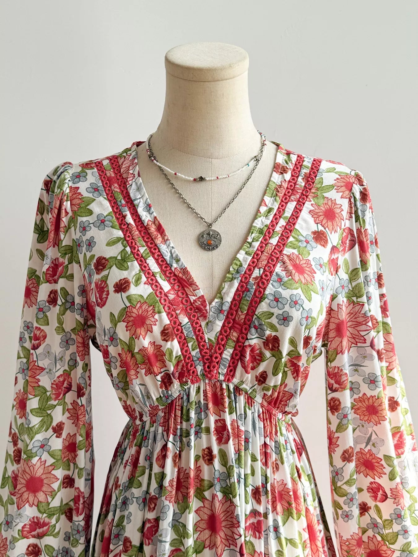 Floral Print V-Neck Bohemian Midi Dress