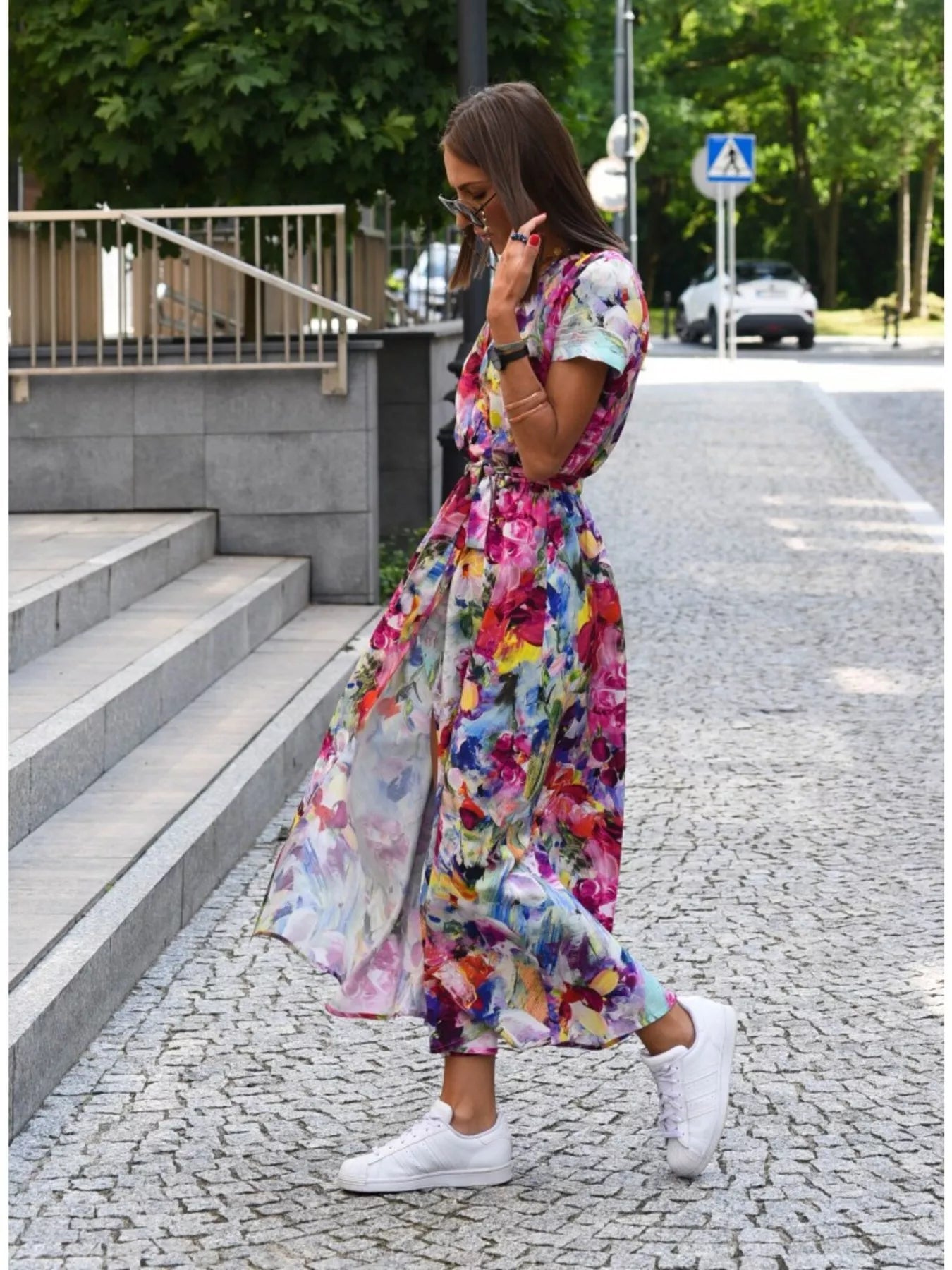 Surplice Short Sleeve Midi Dress