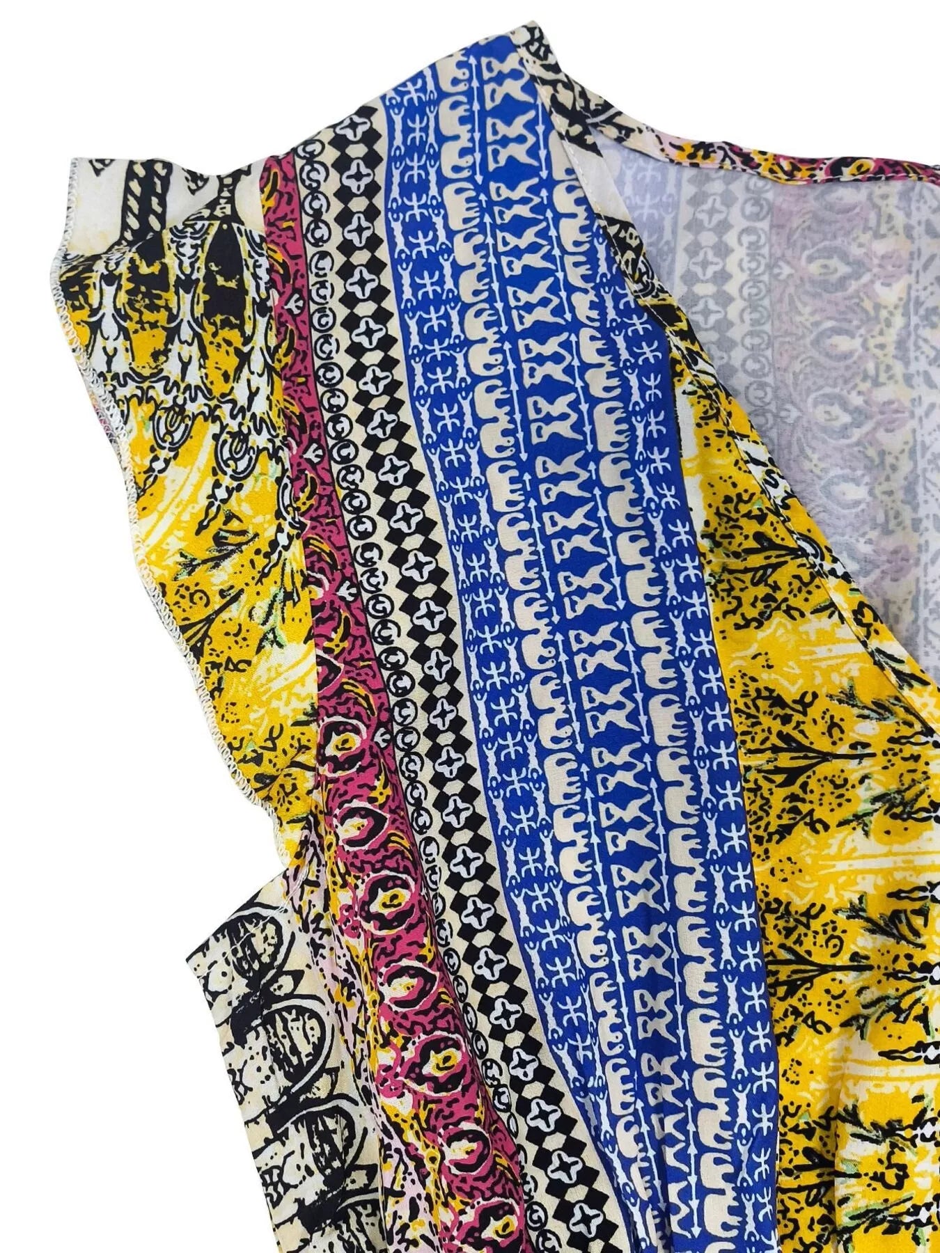Boho Print Ruffle Sleeve Slit Dress