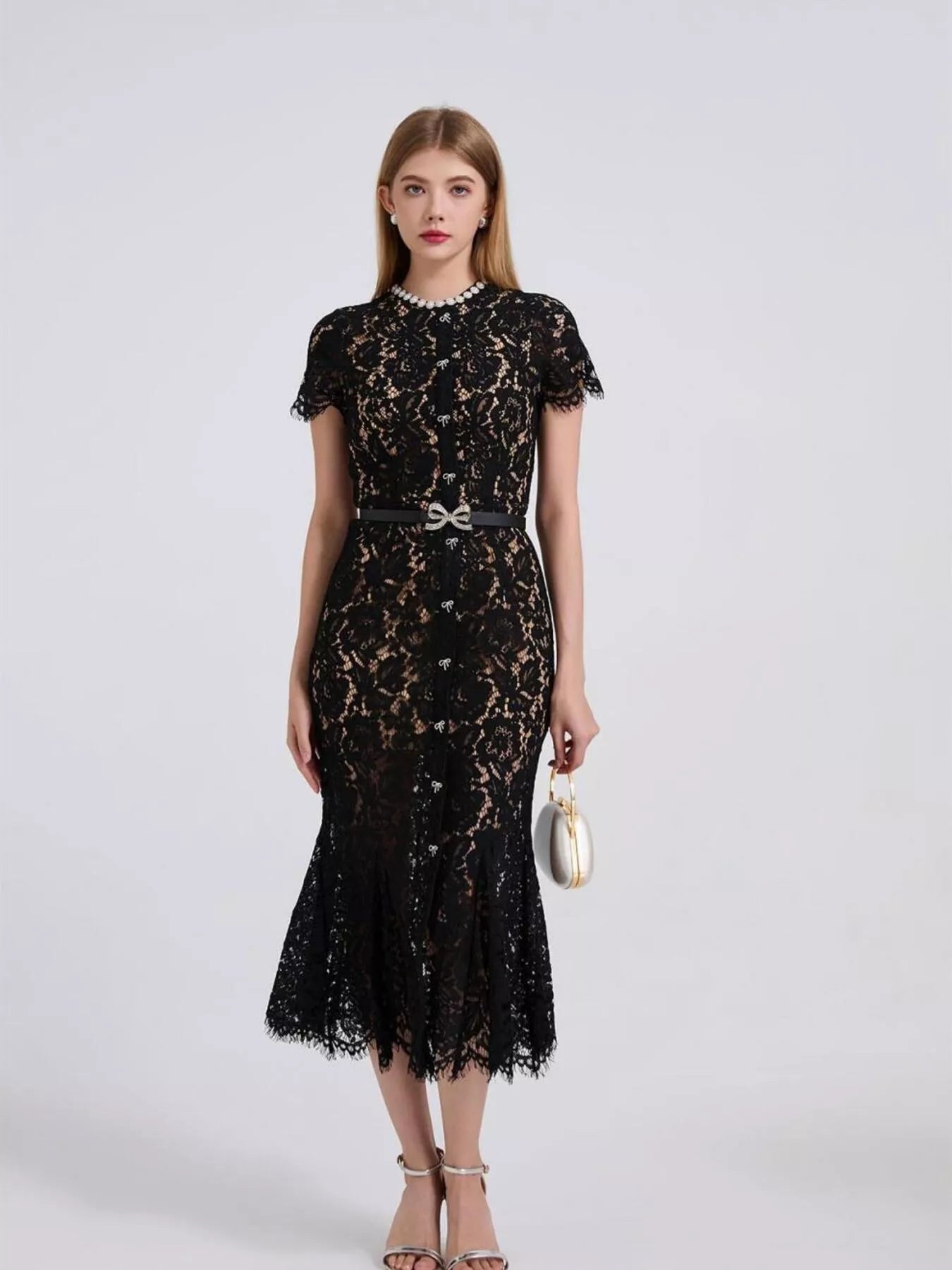 Lace Short Sleeve Mermaid Dress