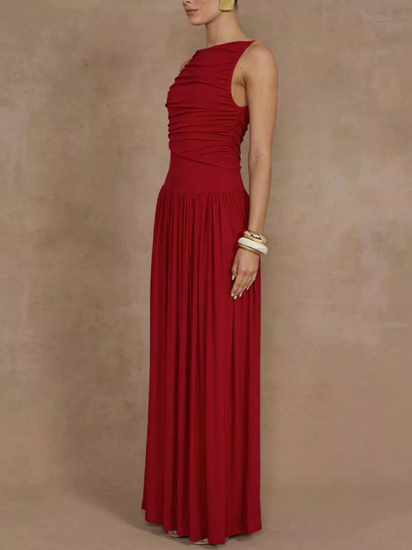 Ruched Sleeveless Maxi Dress