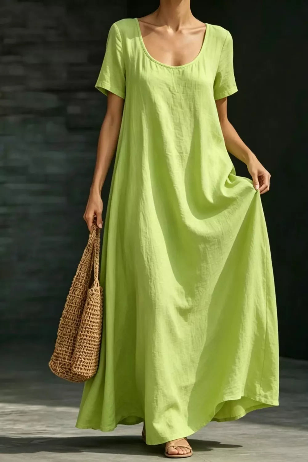 Full Size Casual Loose Short Sleeve Maxi Dress Plus Size