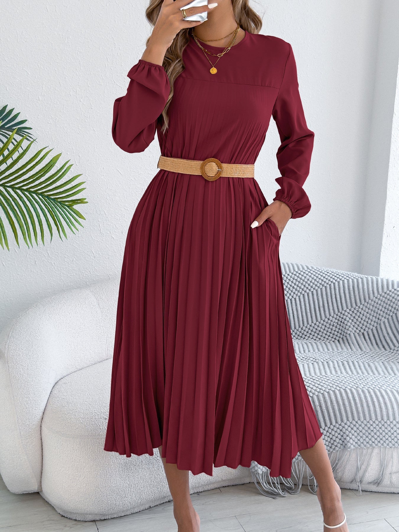 Pleated A-Line Midi Dress