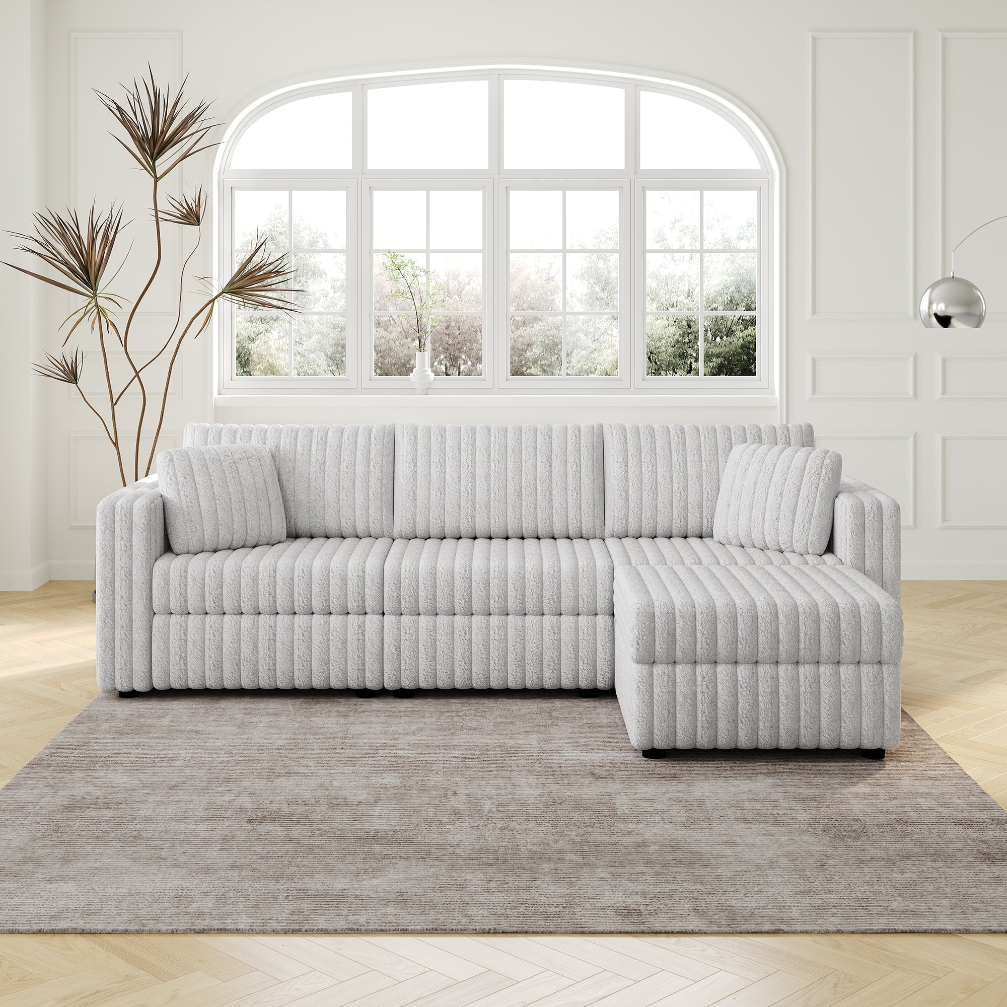 Light Gray Soft 3-Person Sofa with Ottoman