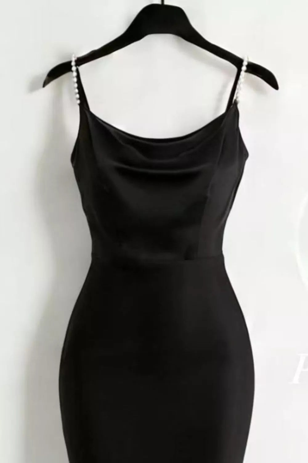 Pearl Strap Cowl Neck Satin Maxi Dress