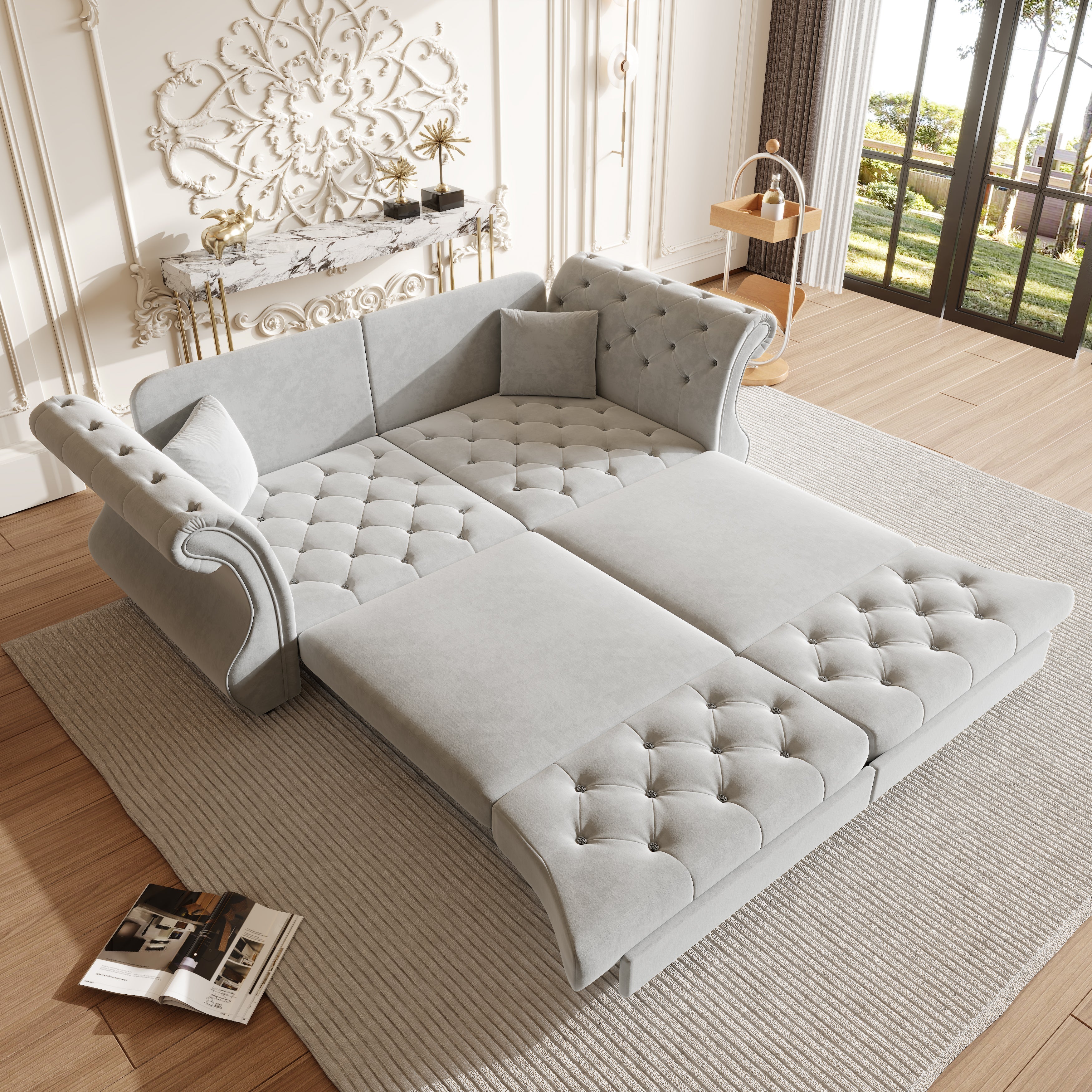 83.8" Oversized Chesterfield Pull Out Sofa Bed