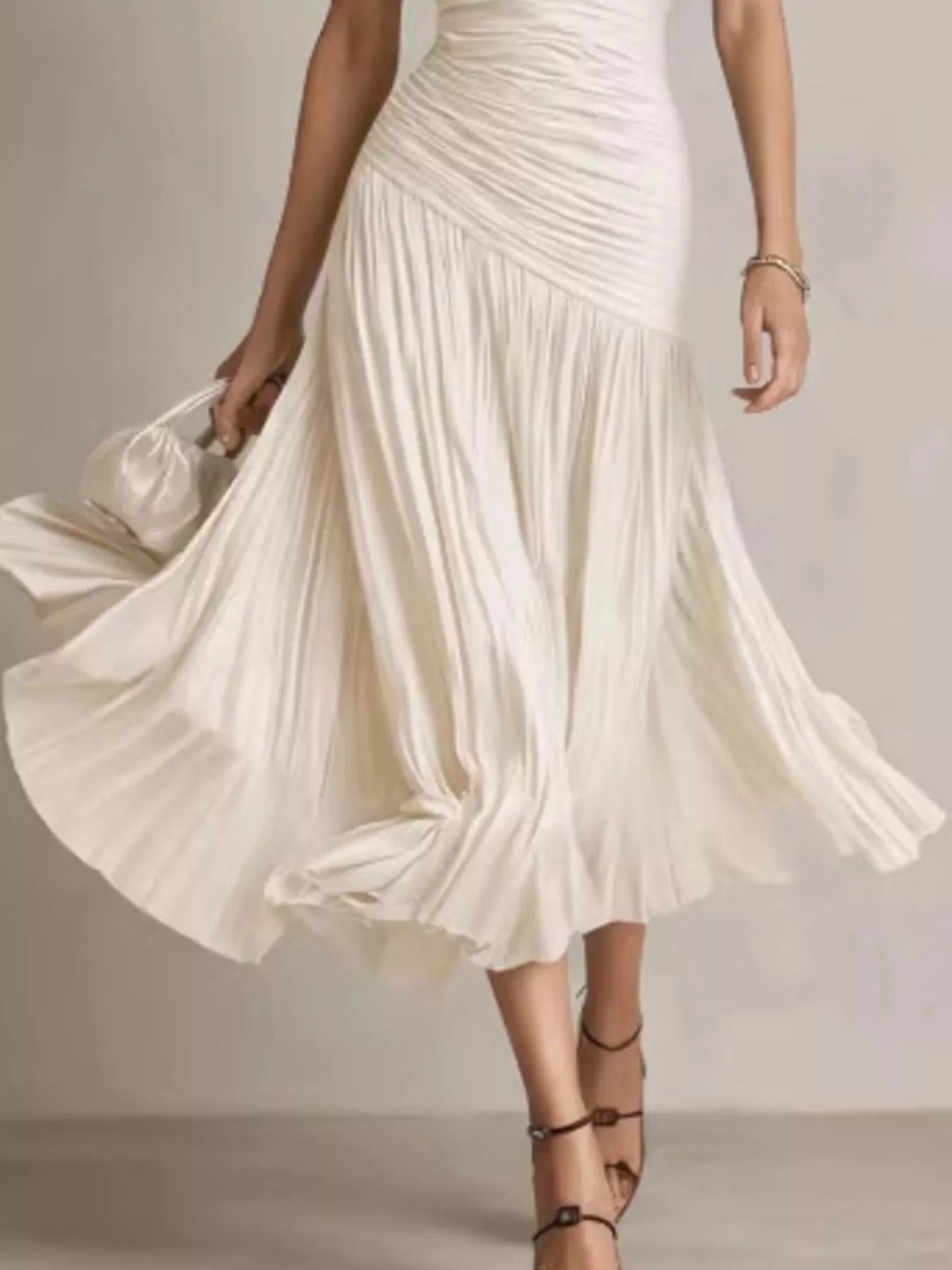 Ruched Pleated Short Sleeve Midi Dress
