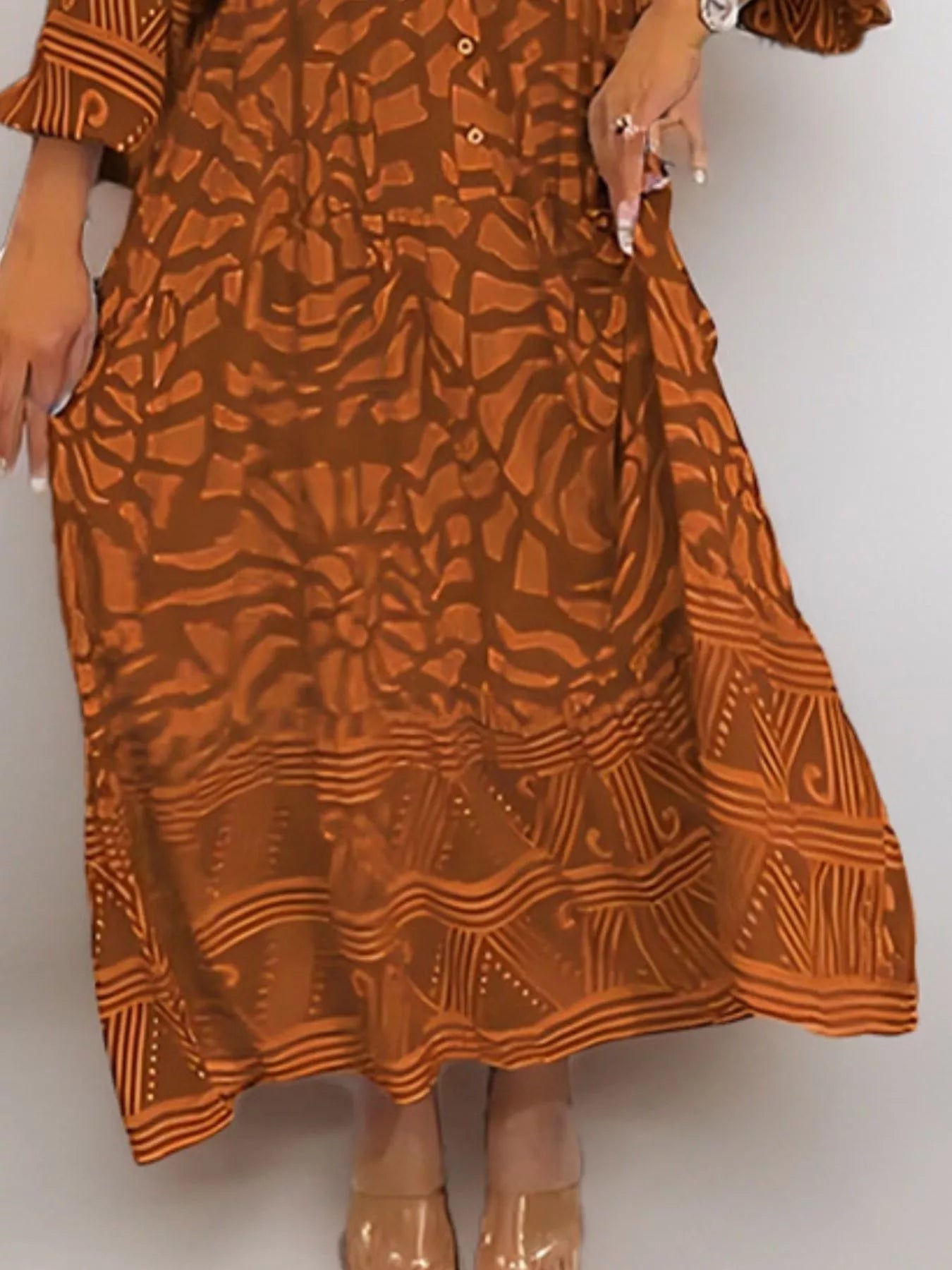 Printed Button Front Midi Dress