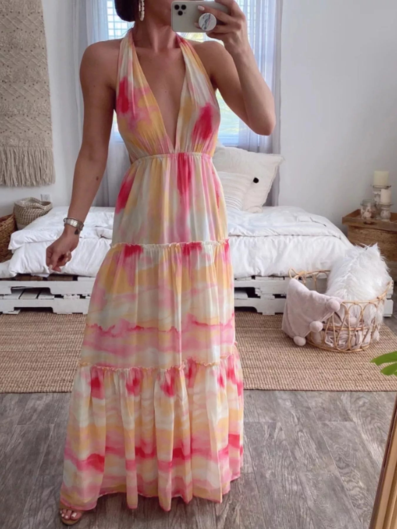 Tie-Dye Tiered Maxi Dress