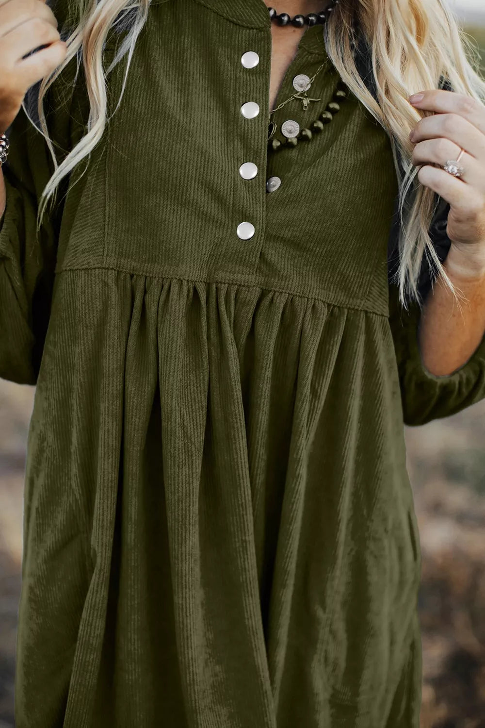 Corduroy Button-Down Babydoll Dress