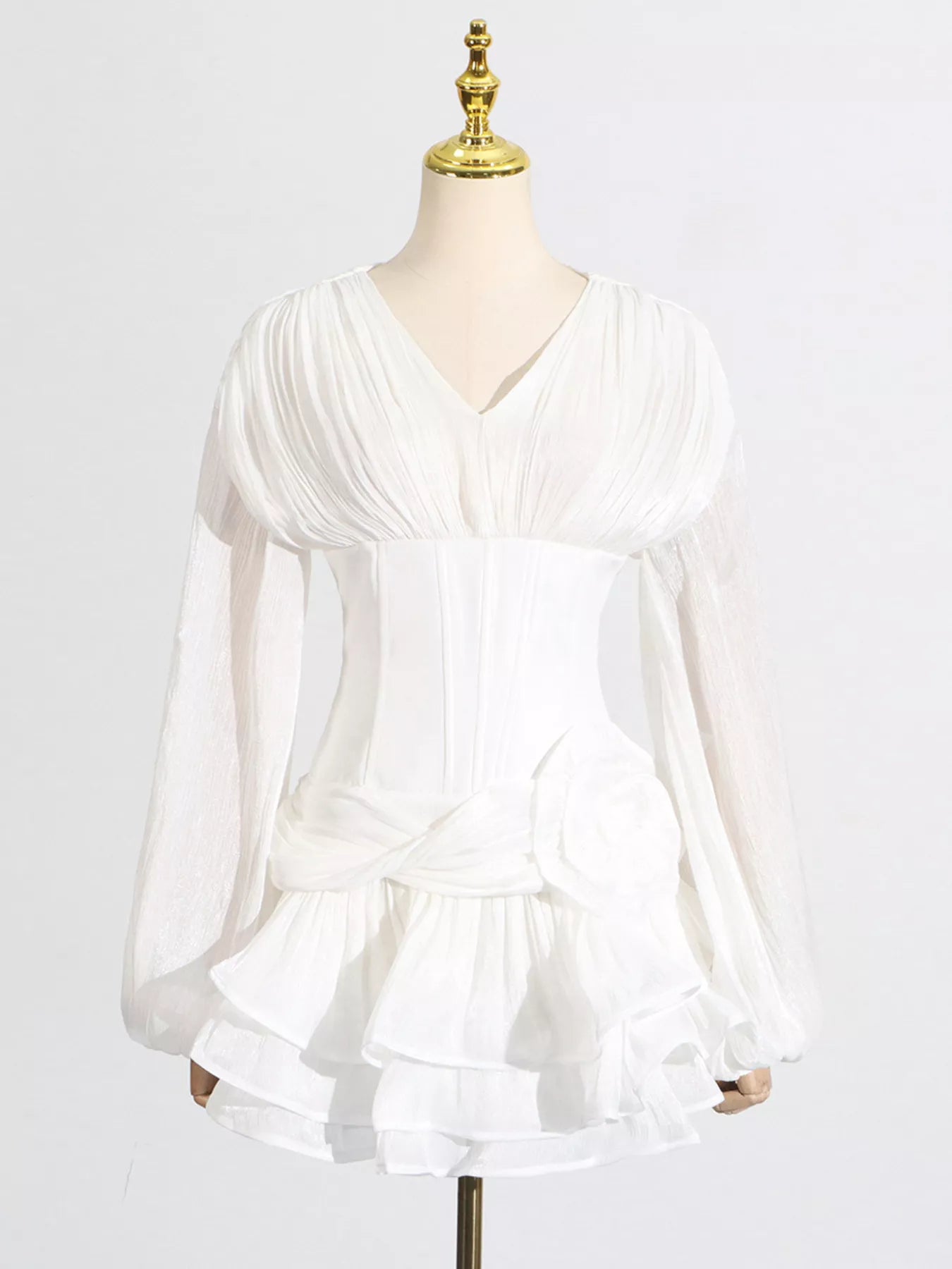 Ruffle Balloon Sleeve Mini Dress