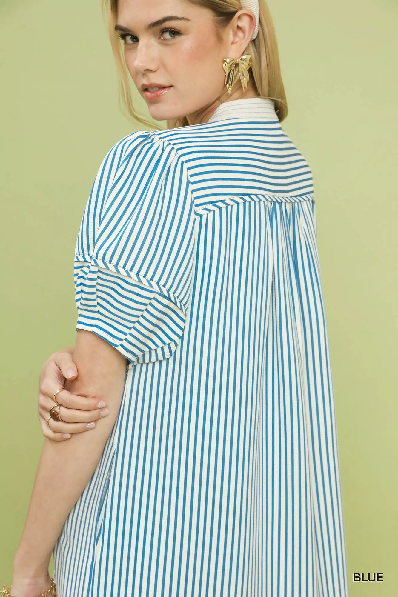 Umgee Pinstripe Shift Dress with Contrast Trim