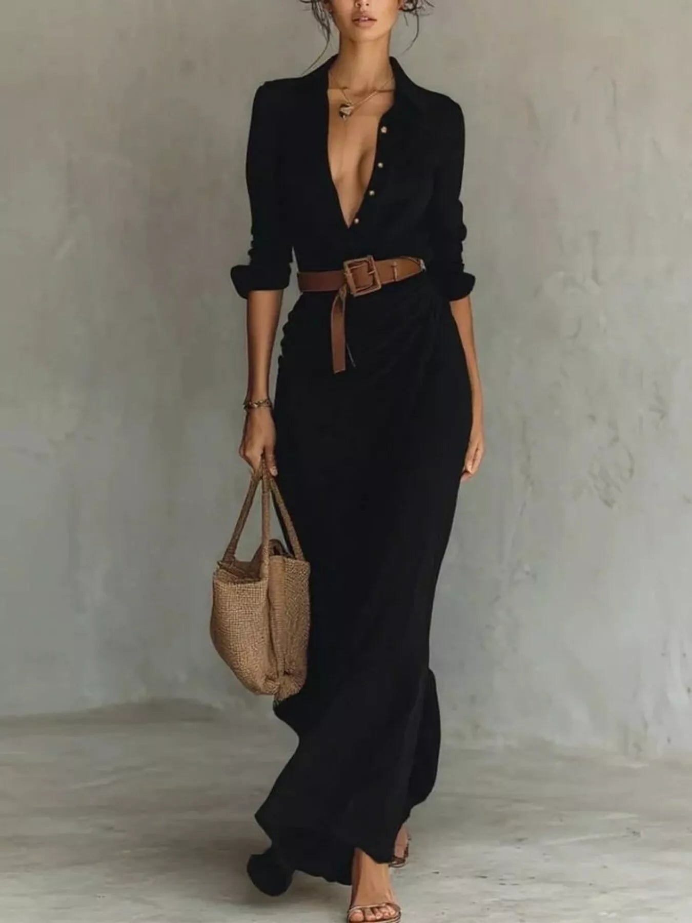 Full Size Ruched Long Sleeve Maxi Dress Plus Size
