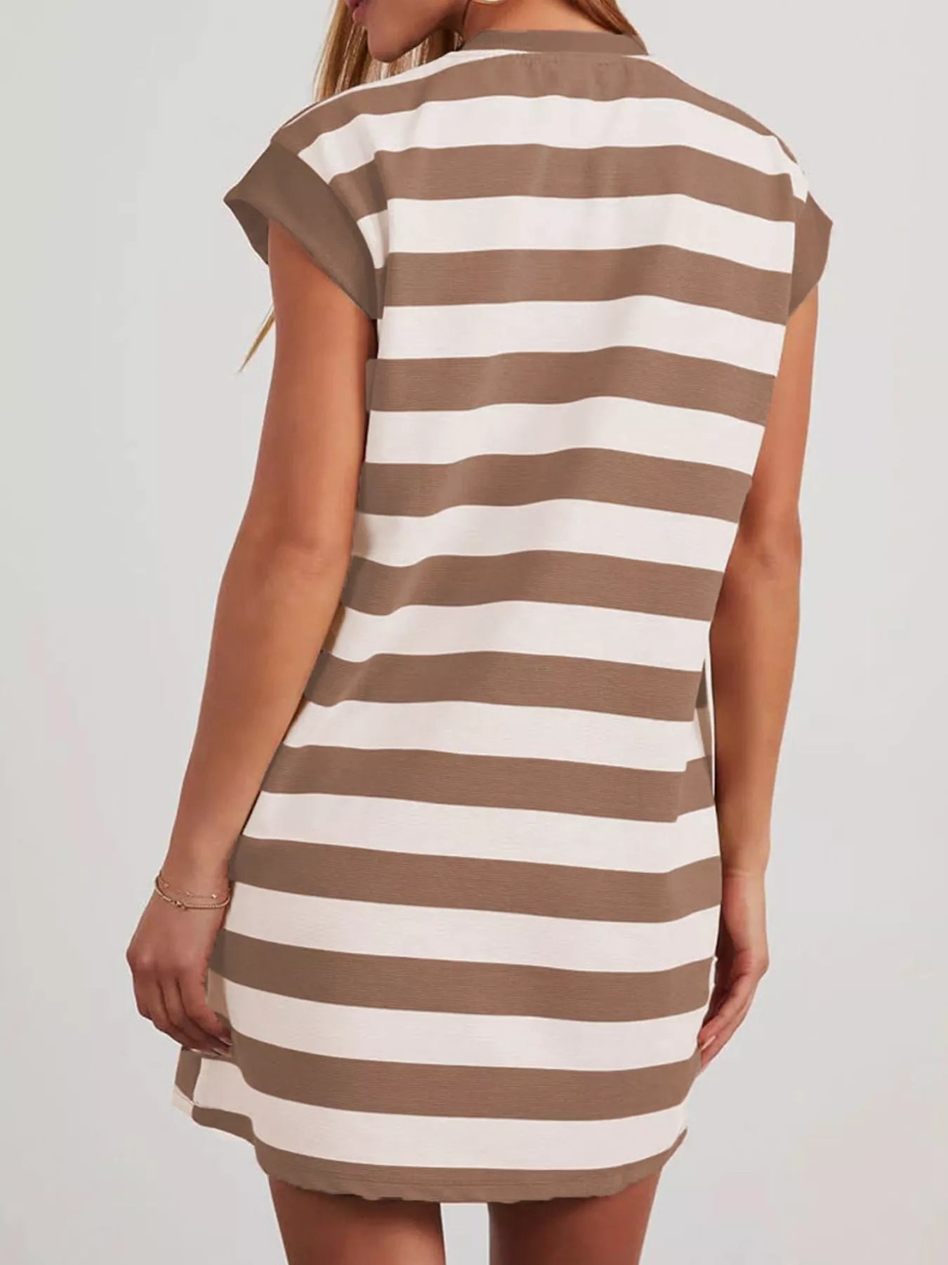 Full Size Casual Striped Short Sleeve Mini Dress Plus Size