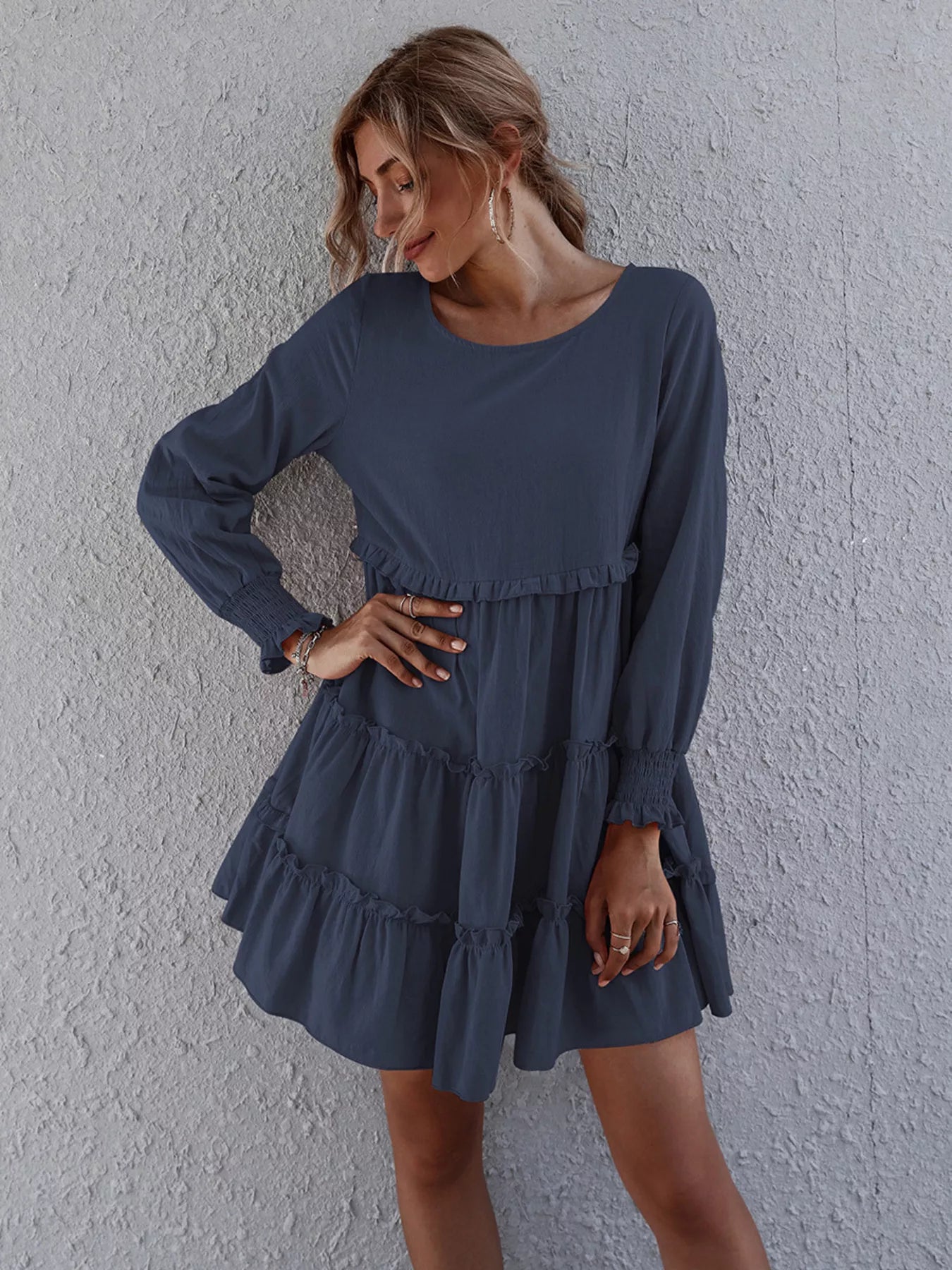 Ruffle Tiered Long Sleeve Mini Dress