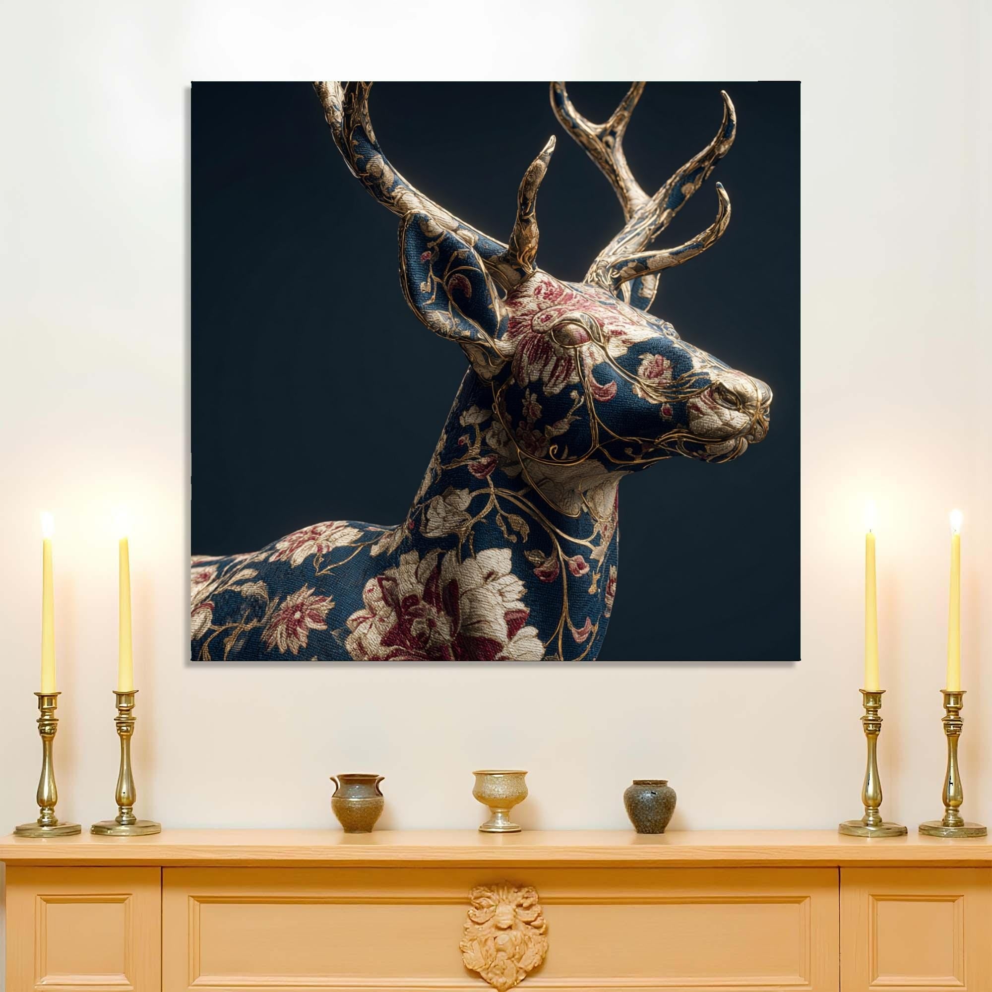 Floral Deer Tempered Glass Wall Art | Rustic Animal Portrait