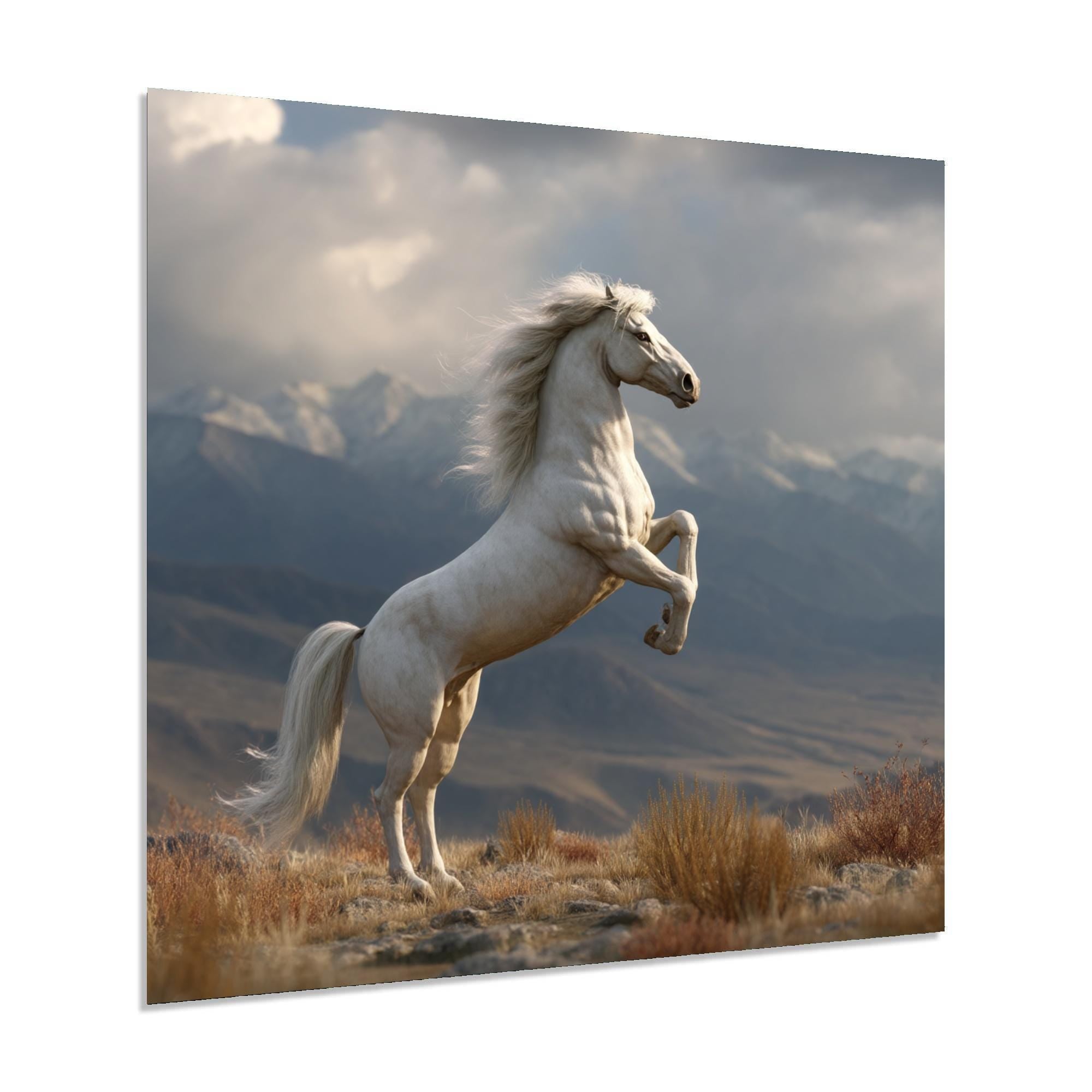 Majestic White Horse Tempered Glass Wall Art | Rustic Wildlife Decor