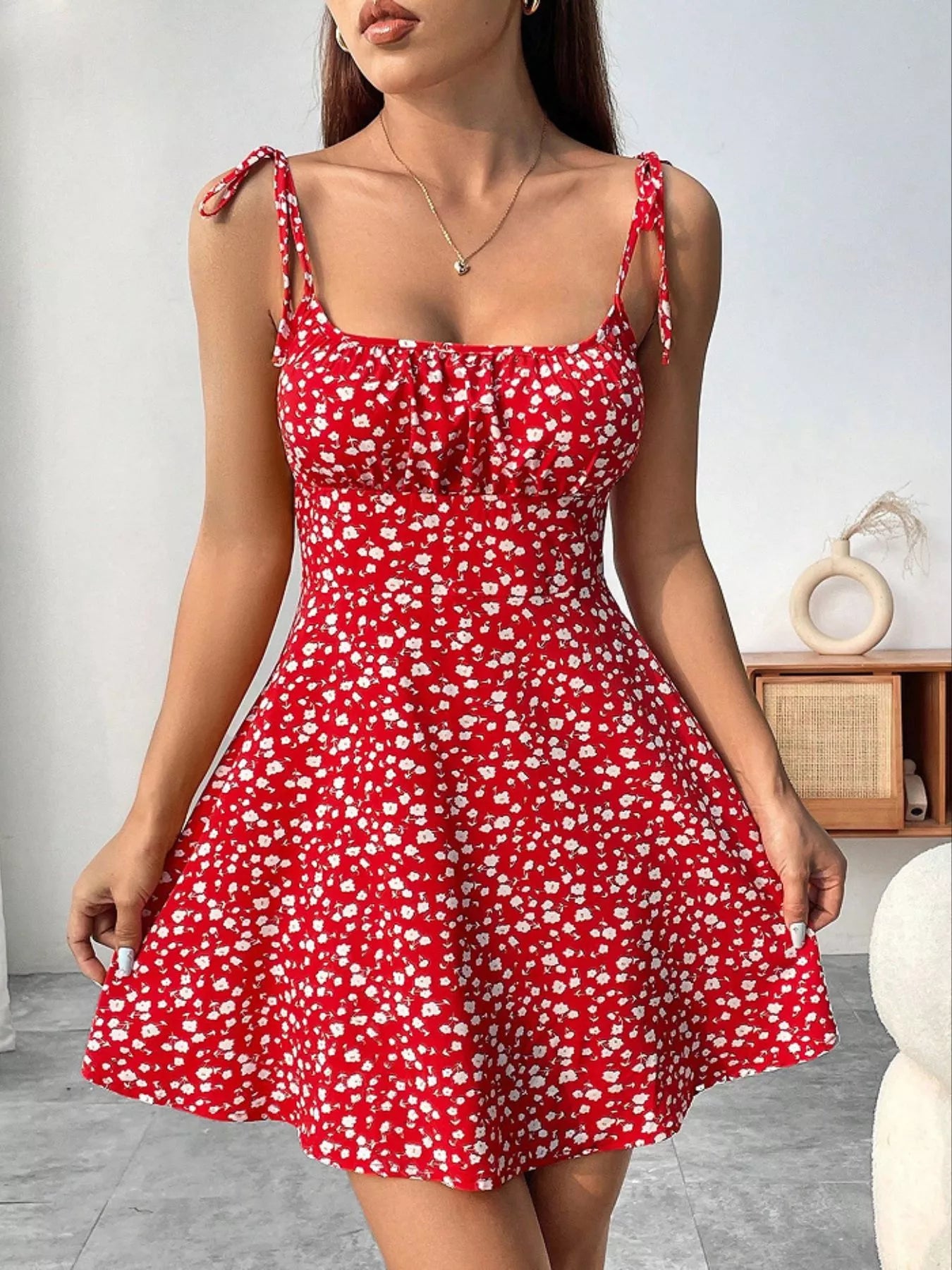 Floral Print Tie Strap Mini Dress