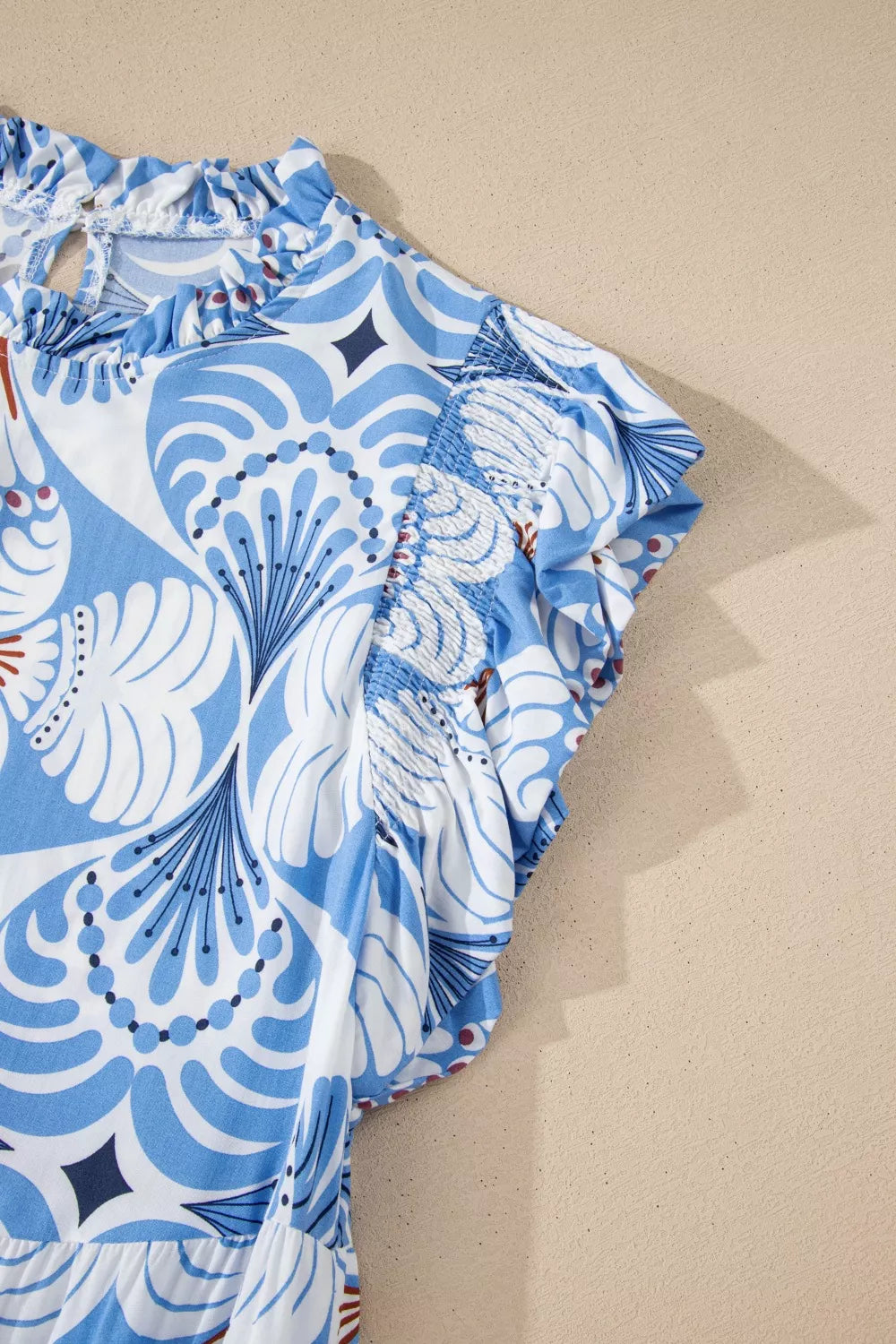 Tropical Botanic Print Flutter Sleeve Vacation Dress