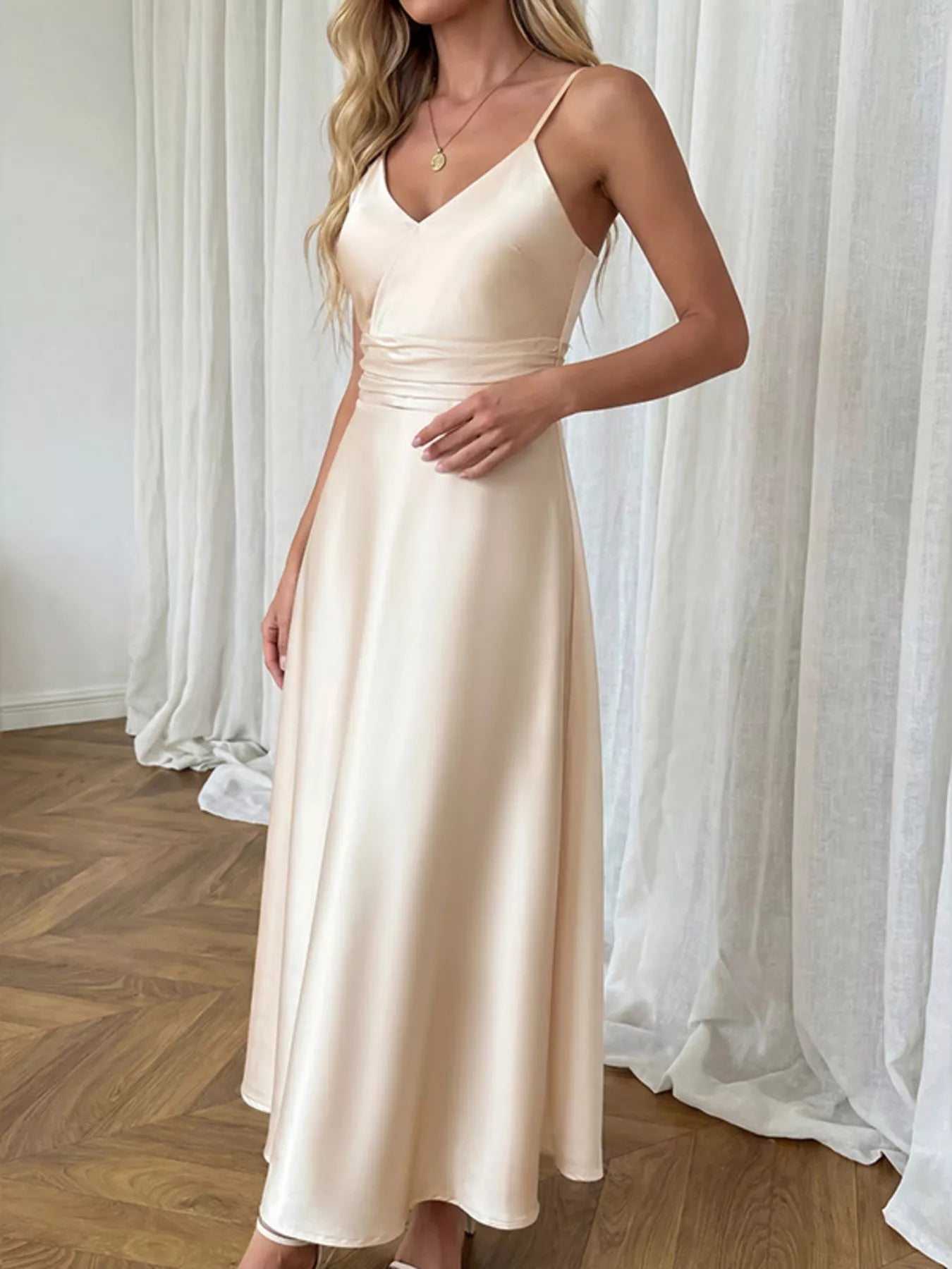 Satin V-Neck Maxi Dress