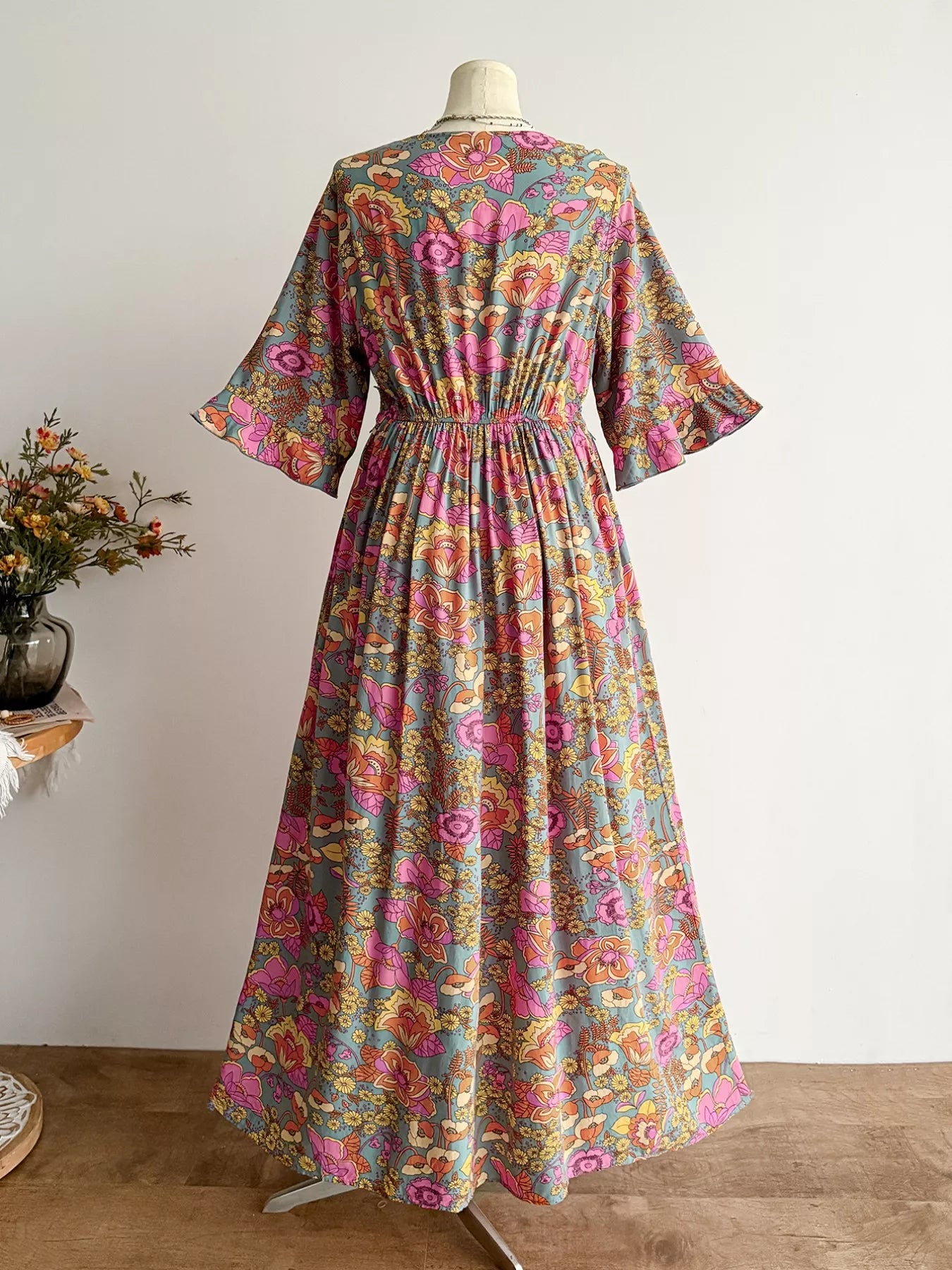 Plus Size Lace Detail Floral Surplice Dress