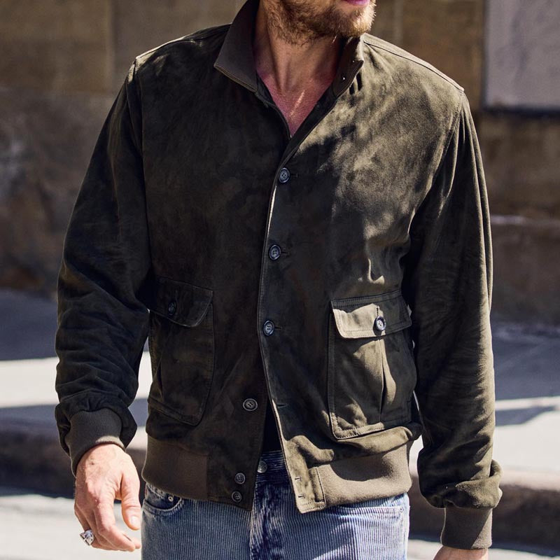Men's Leather Slim-Fit Casual Lapel Jacket