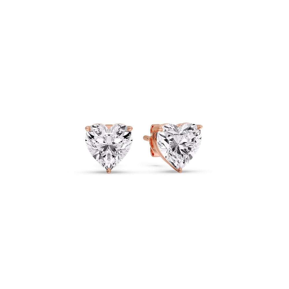 3 Prong Heart Shaped Diamond Solitaire Stud Earring in Basket Setting