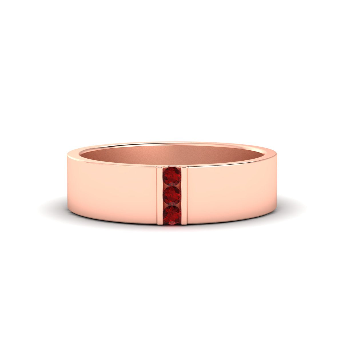 3 Stone Mens Flat Gemstone Band