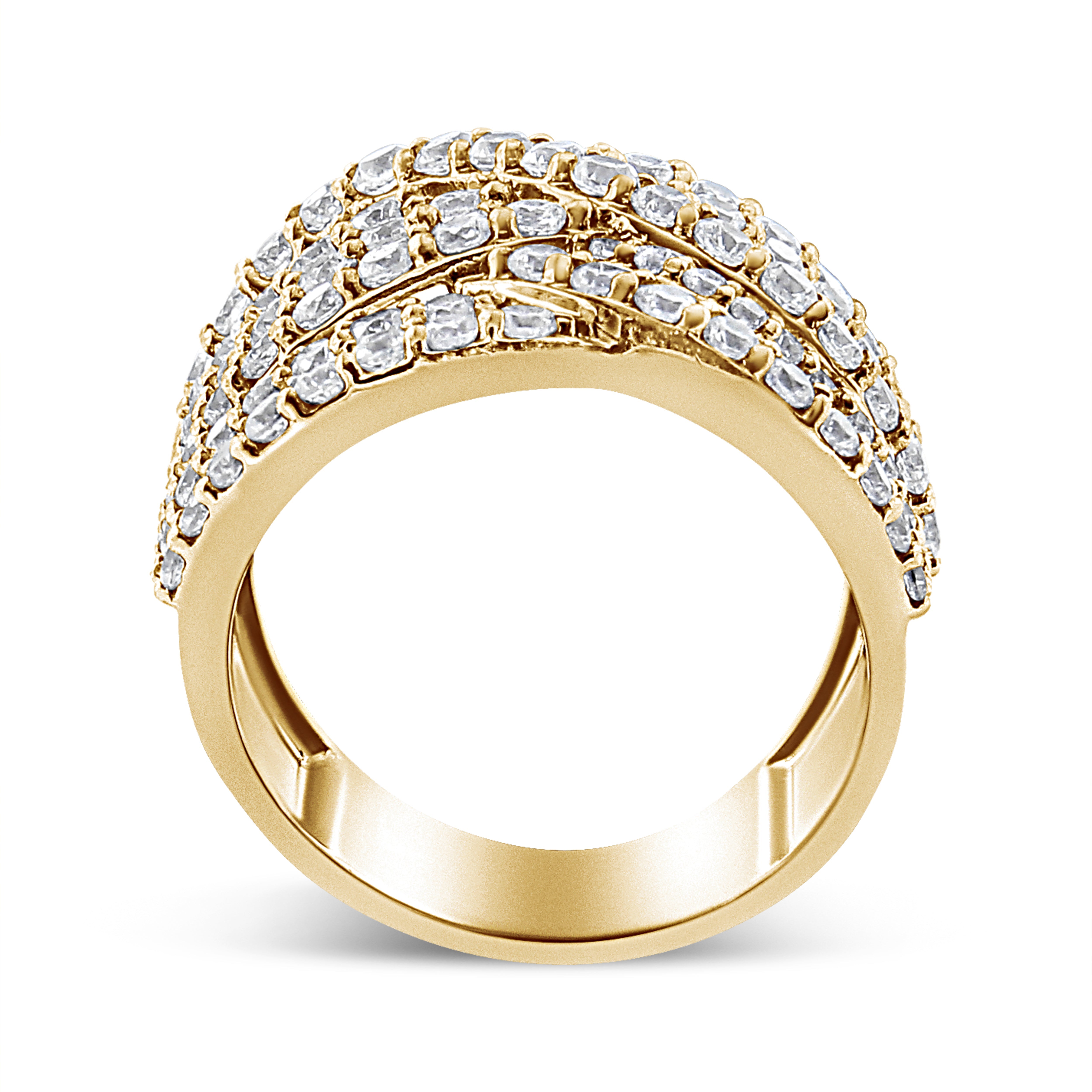 10K Yellow Gold 3.0 Cttw Diamond Eight-Row Bypass Crossover Statement Band Ring (H-I Color, I2-I3 Clarity) - Size 7
