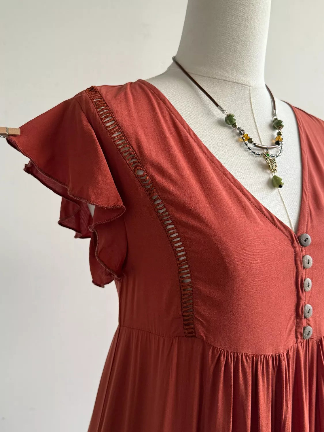 Ruffle Sleeve Maxi Dress with Button Detail