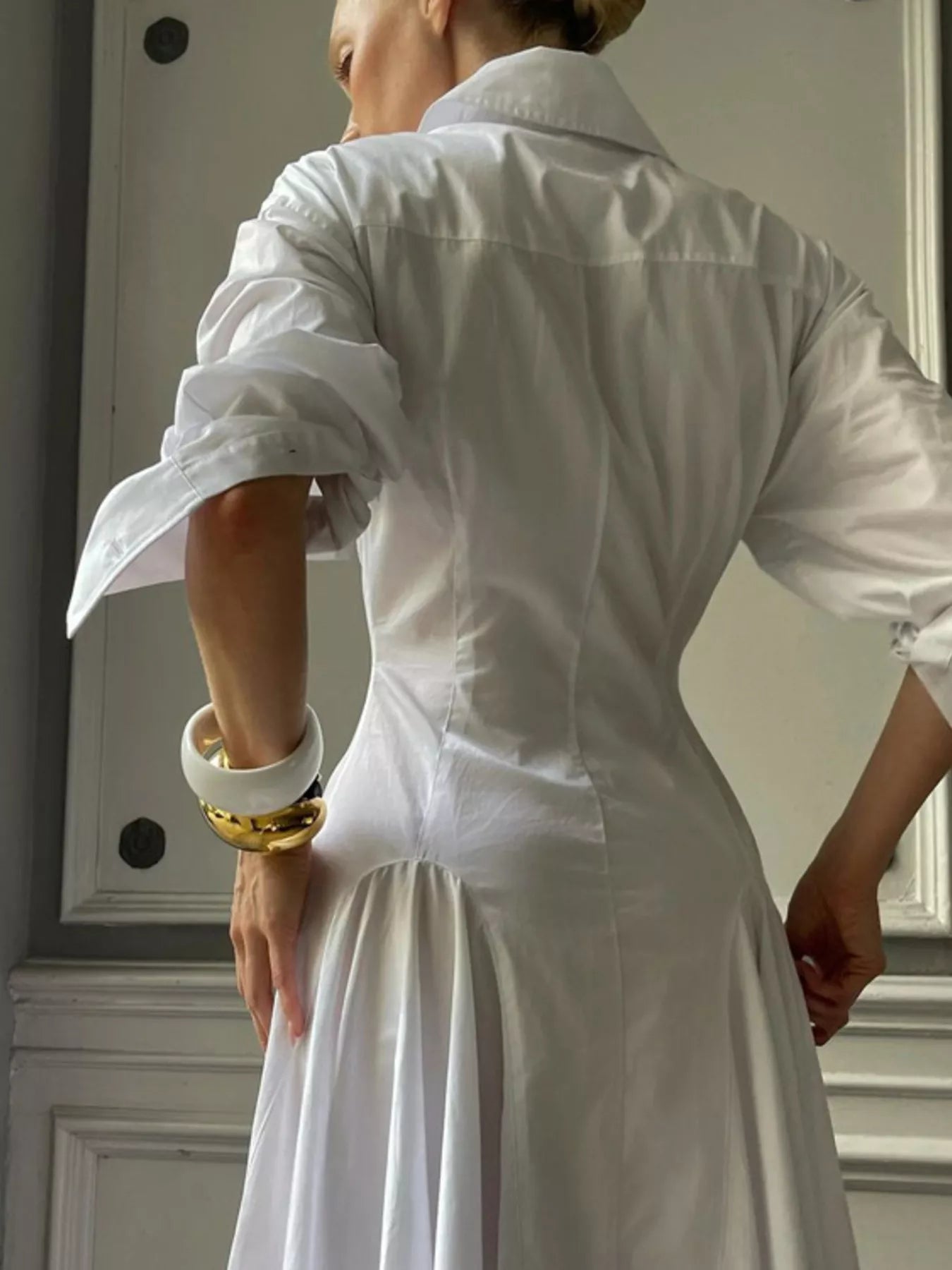 Button Front Long Sleeve Maxi Shirt Dress