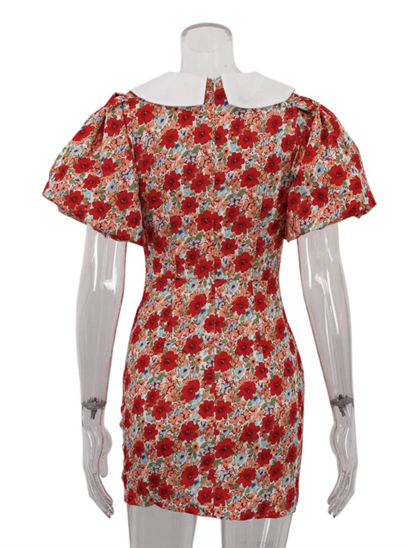 Ruched Floral Print Puff Sleeve Mini Dress