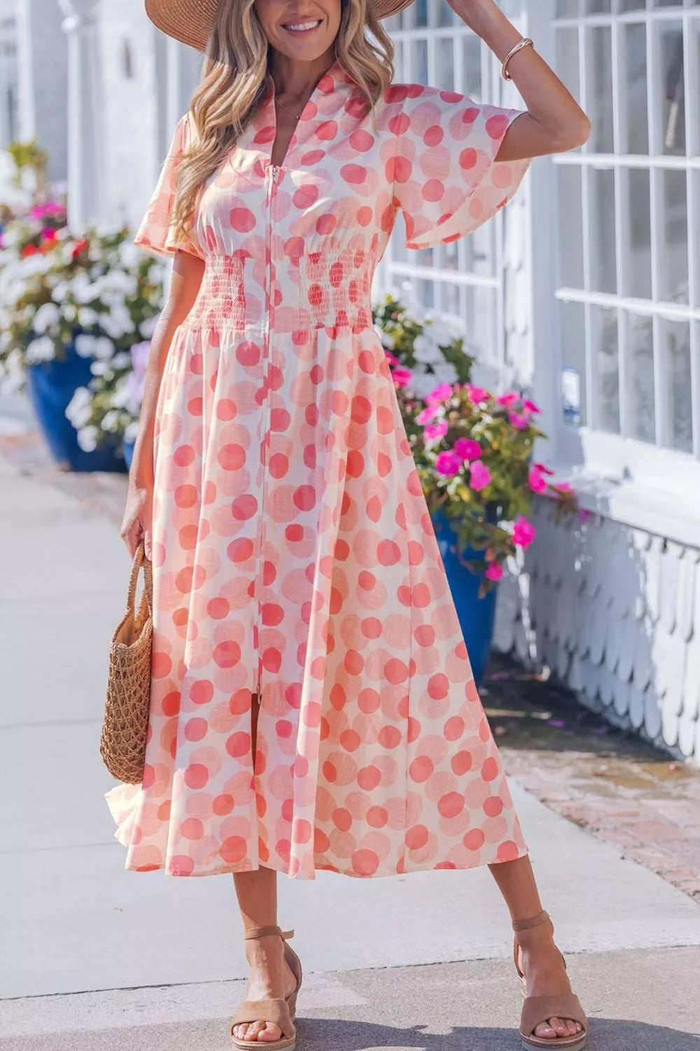 Polka Dot Puff Sleeve Midi Dress