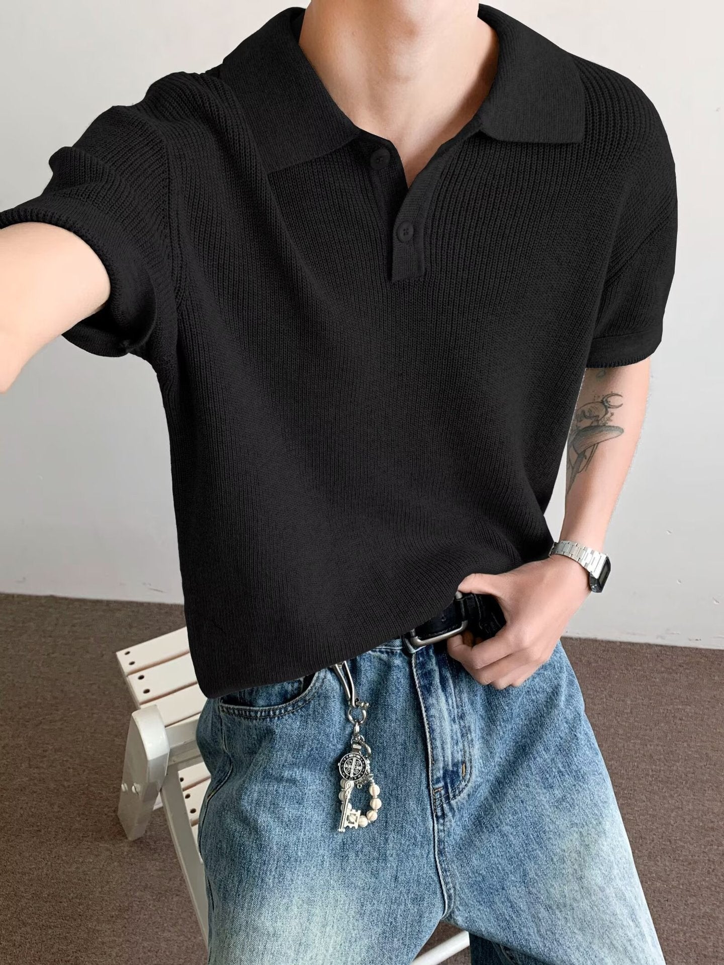 Knitted collar polo shirt short sleeved t-shirt