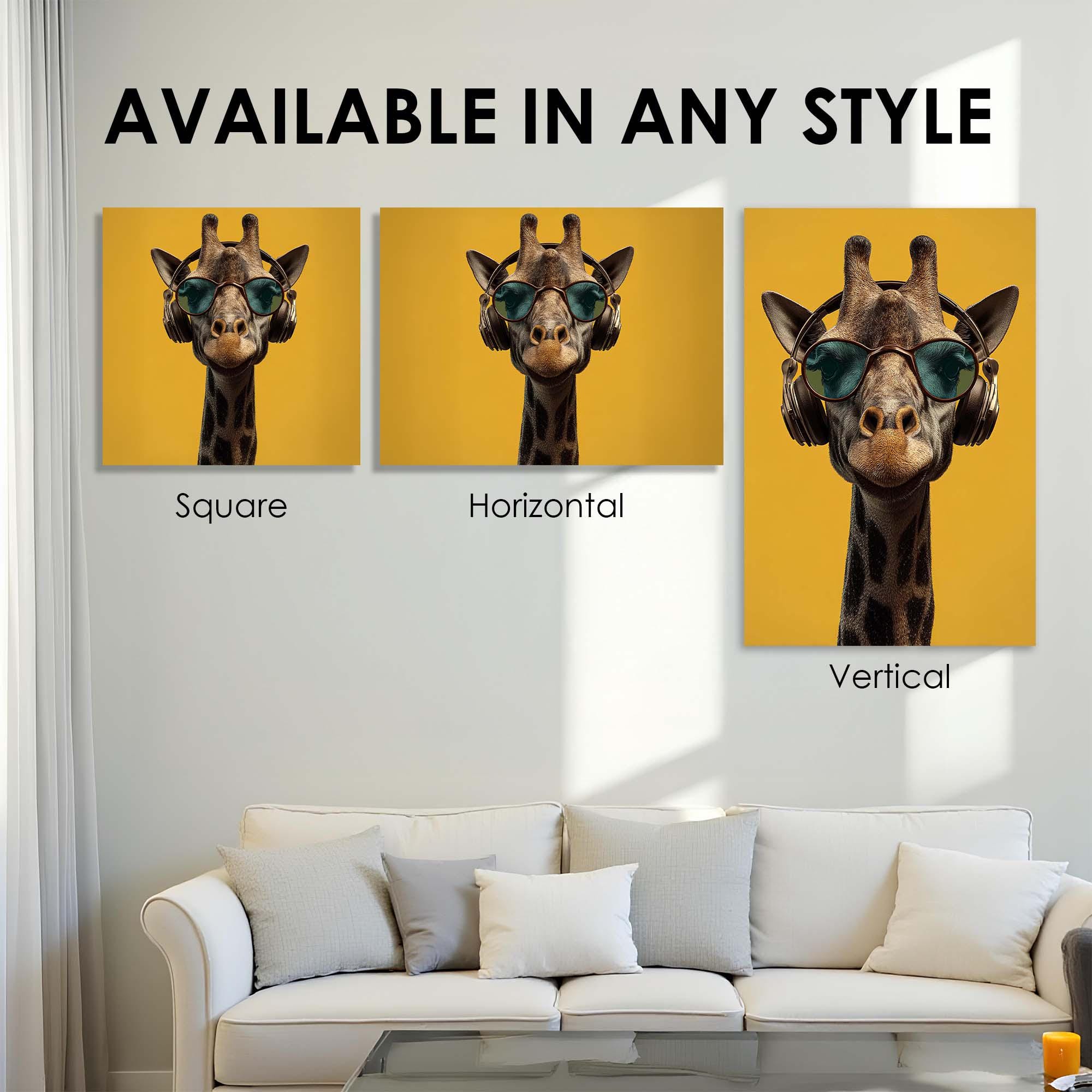 Chill Giraffe with Headphones Tempered Glass Wall Art | Modern Animal Wall Art | Contemporary Wall Decor