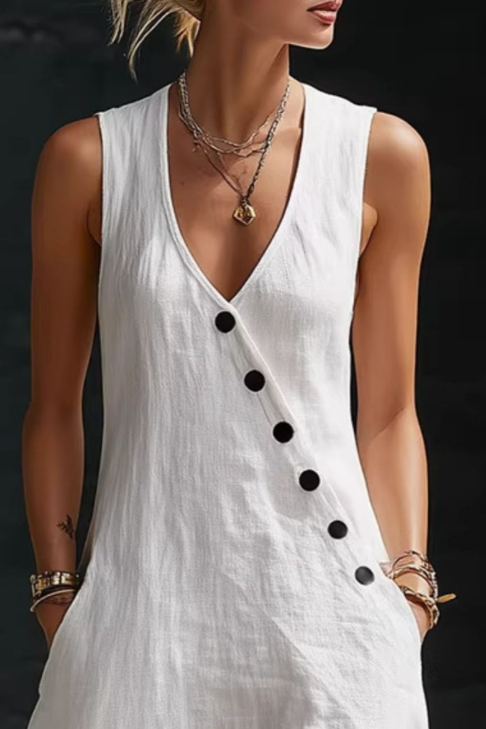 Sleeveless Button-Down Midi Dress