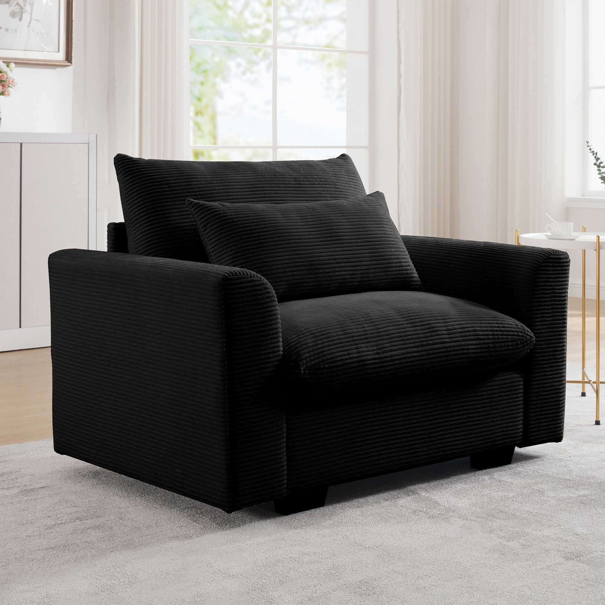 Black Corduroy Deep Seat Single Sofa Accent Chair