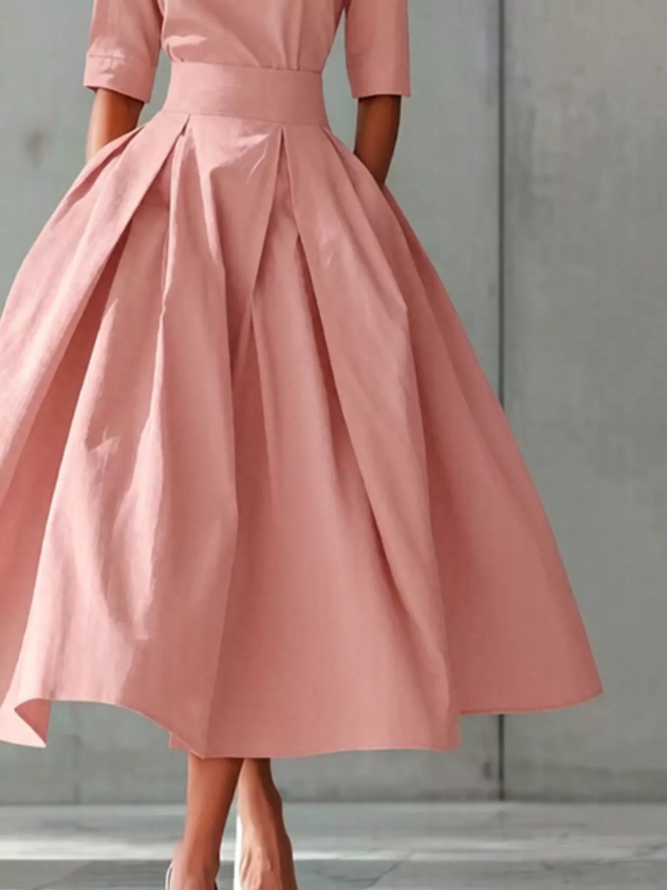 Round Neck A-Line Midi Dress