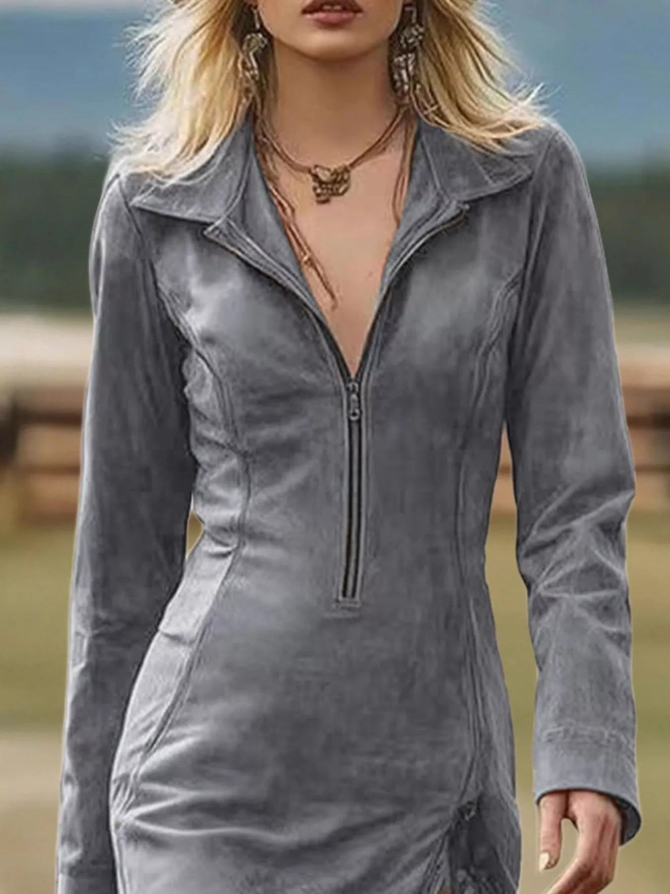 Full Size Fringe Hem Zip Front Bodycon Dress Plus Size