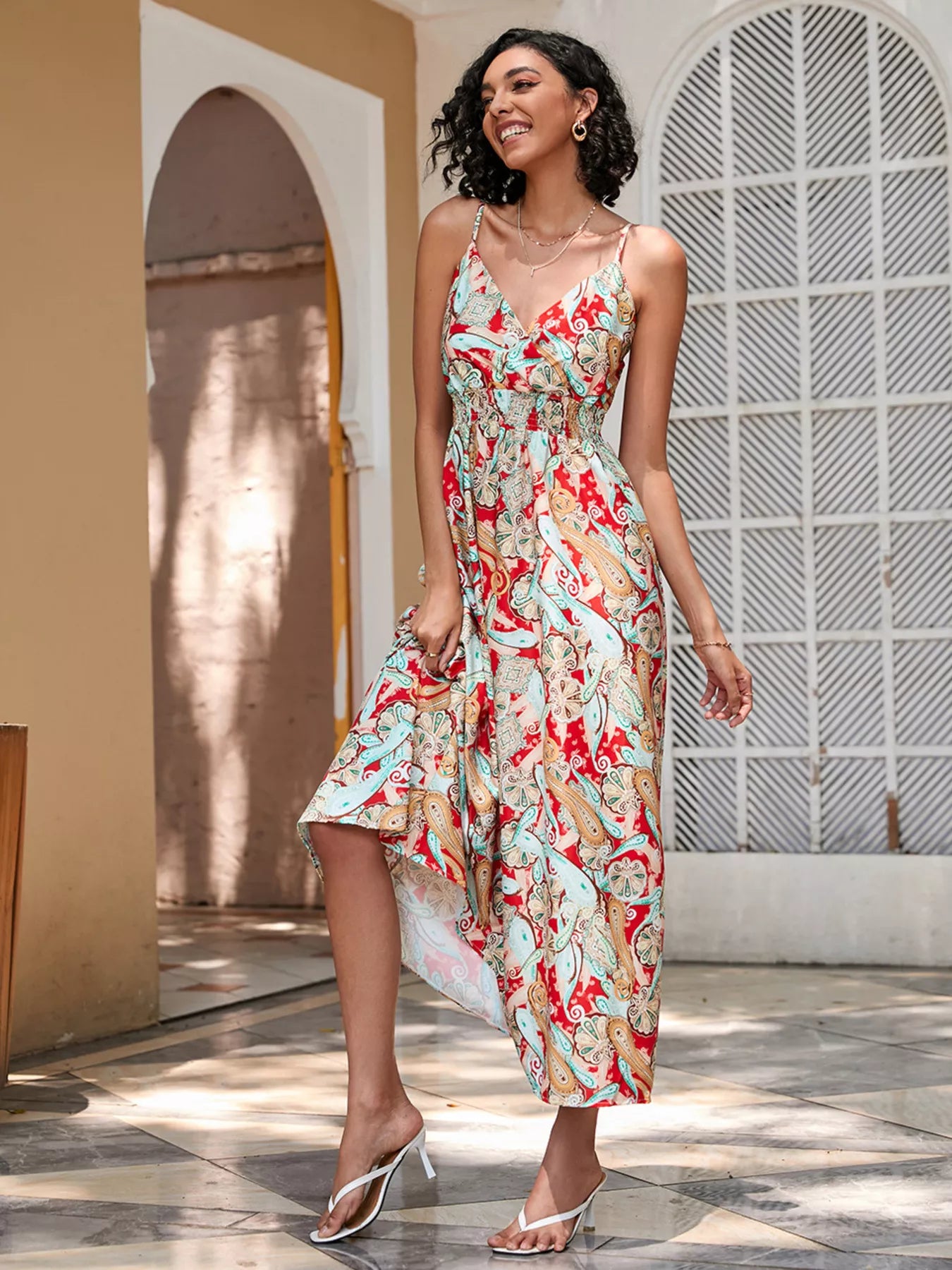 Floral Print Spaghetti Strap Midi Dress