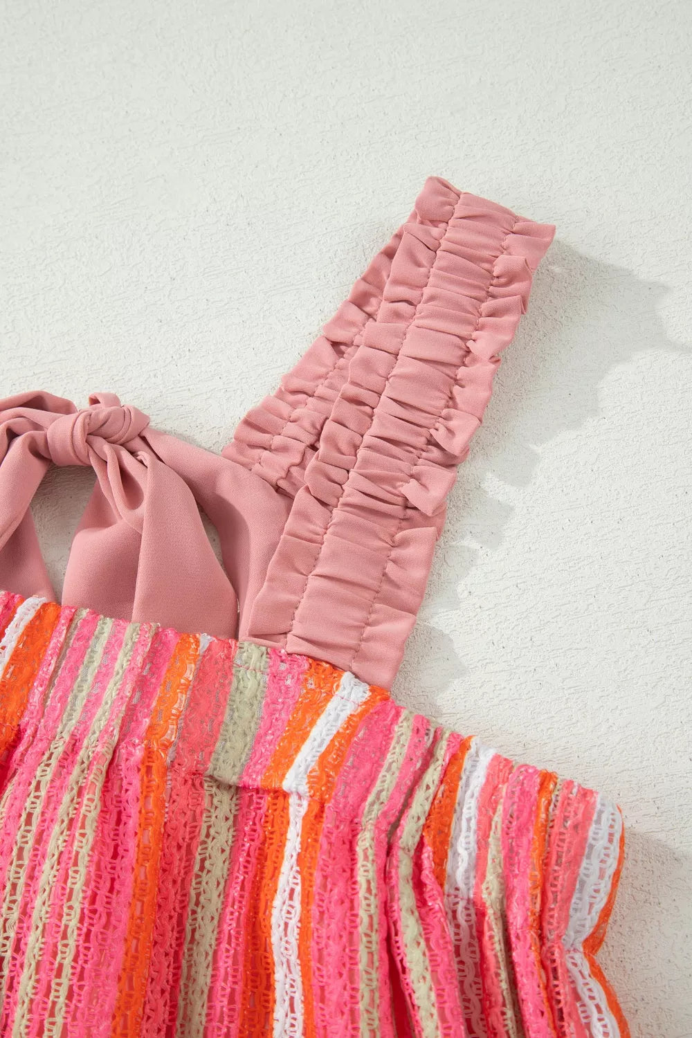 Stripe Ruffled Straps Ribbon Knot Flowy Vacation Maxi Dress