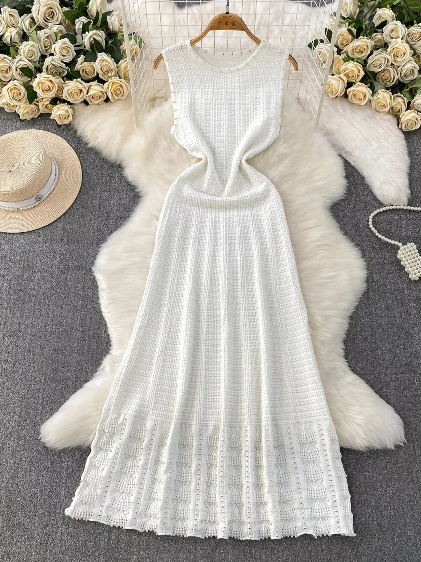 Textured Knit Sleeveless Midi Dress