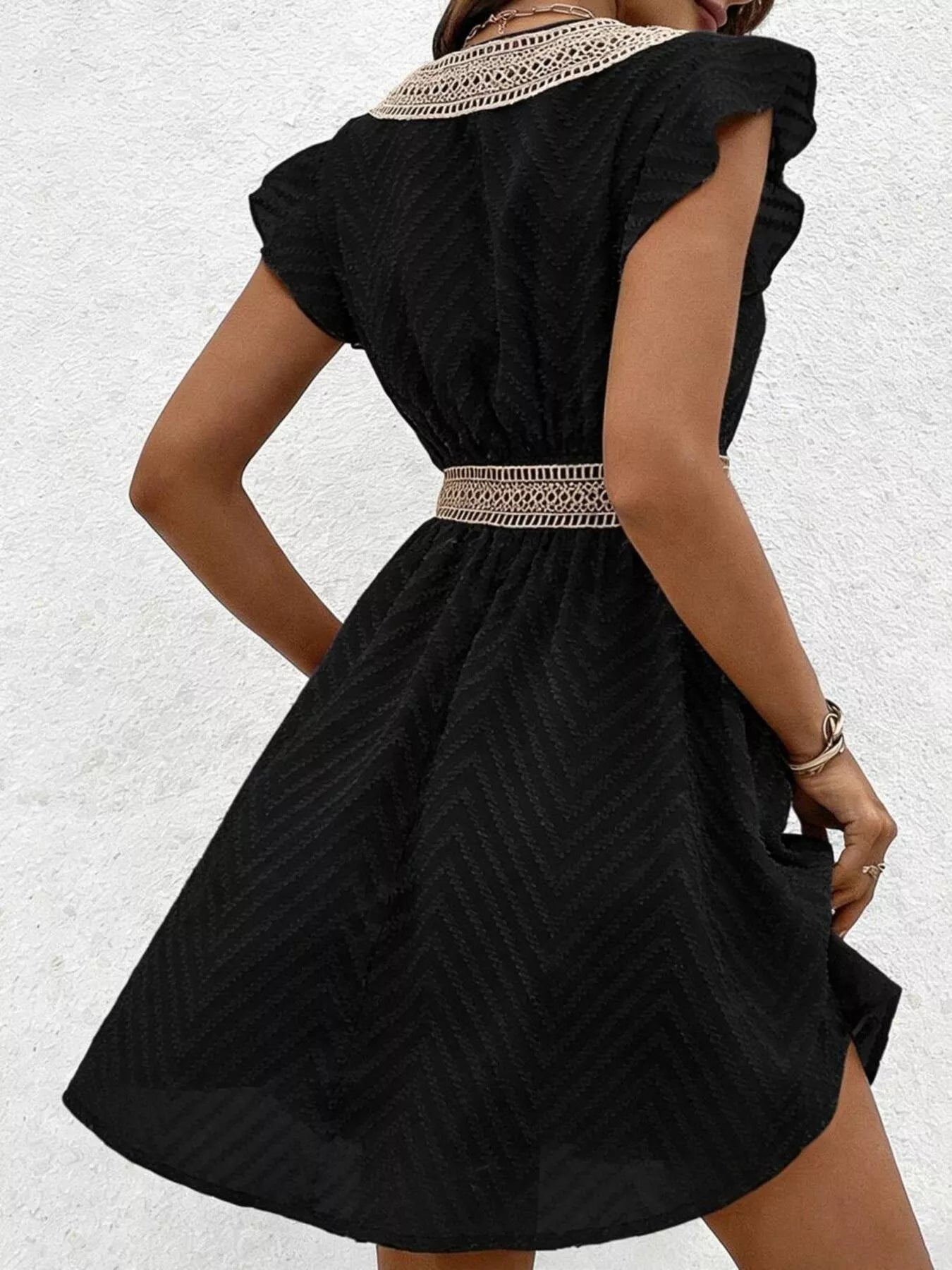 V-Neck Ruffle Sleeve Mini Dress