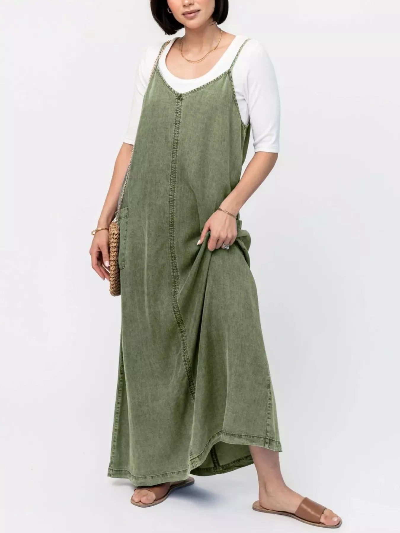 Casual Washed Denim Cami Maxi Dress