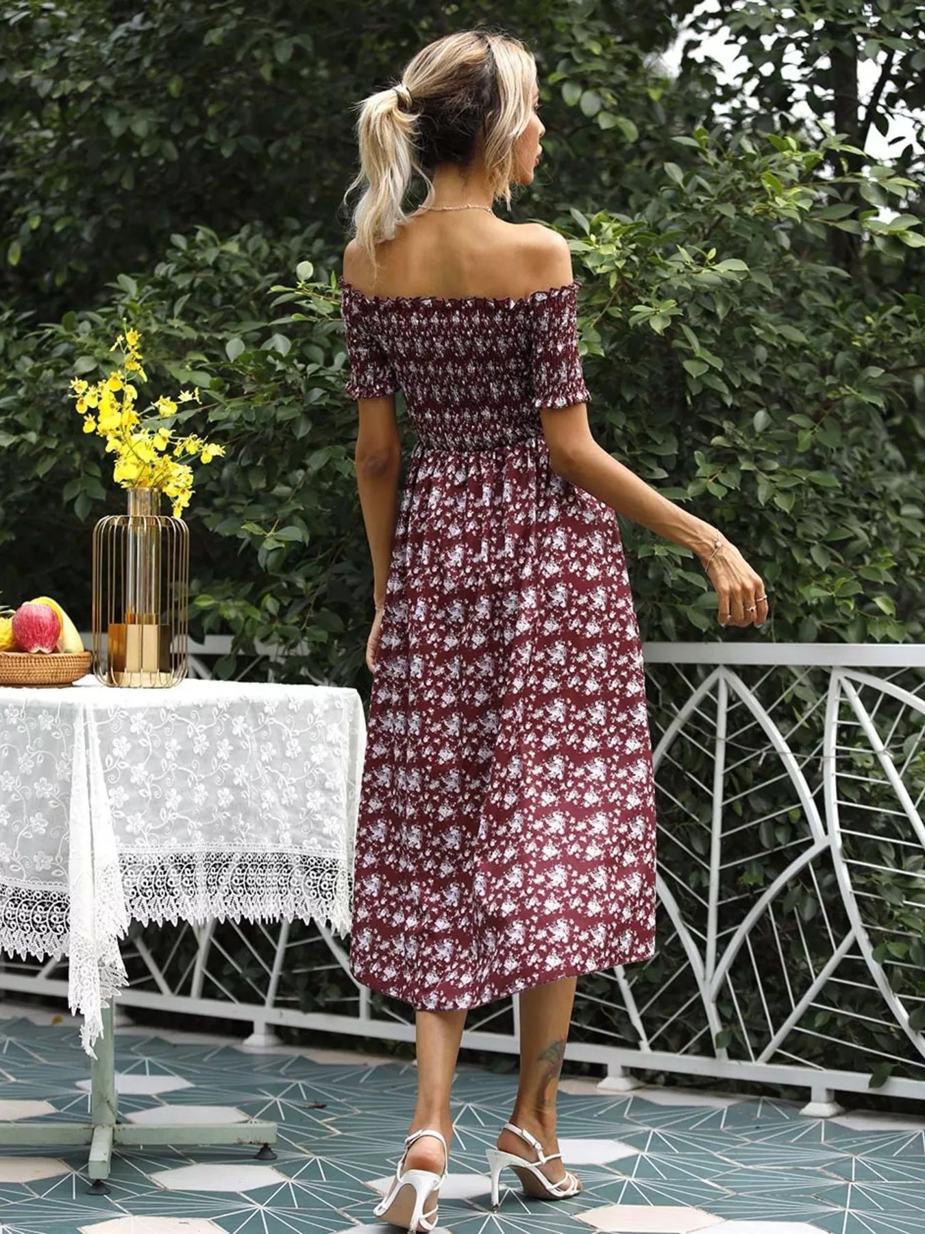 Off Shoulder Floral Slit Dress