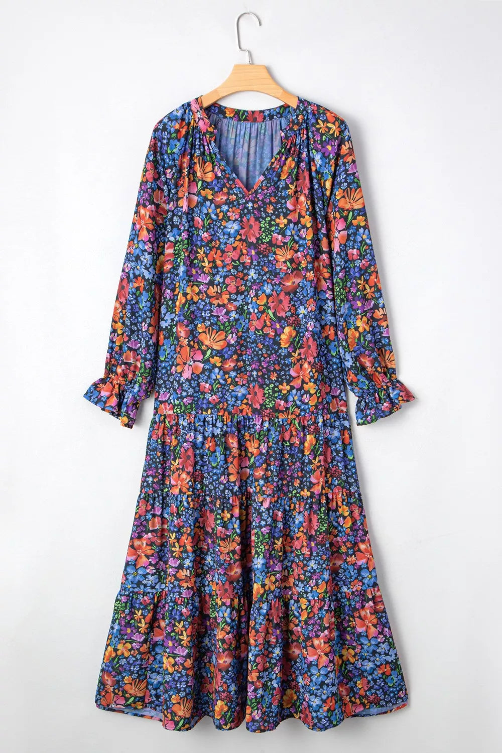Floral Print Flounce Sleeve Dress