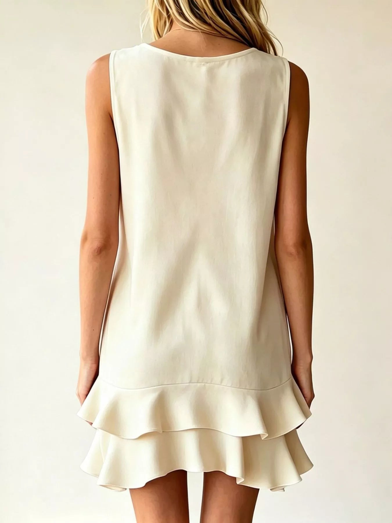 Full Size Sleeveless V-Neck Tiered Ruffle Mini Dress Plus Size