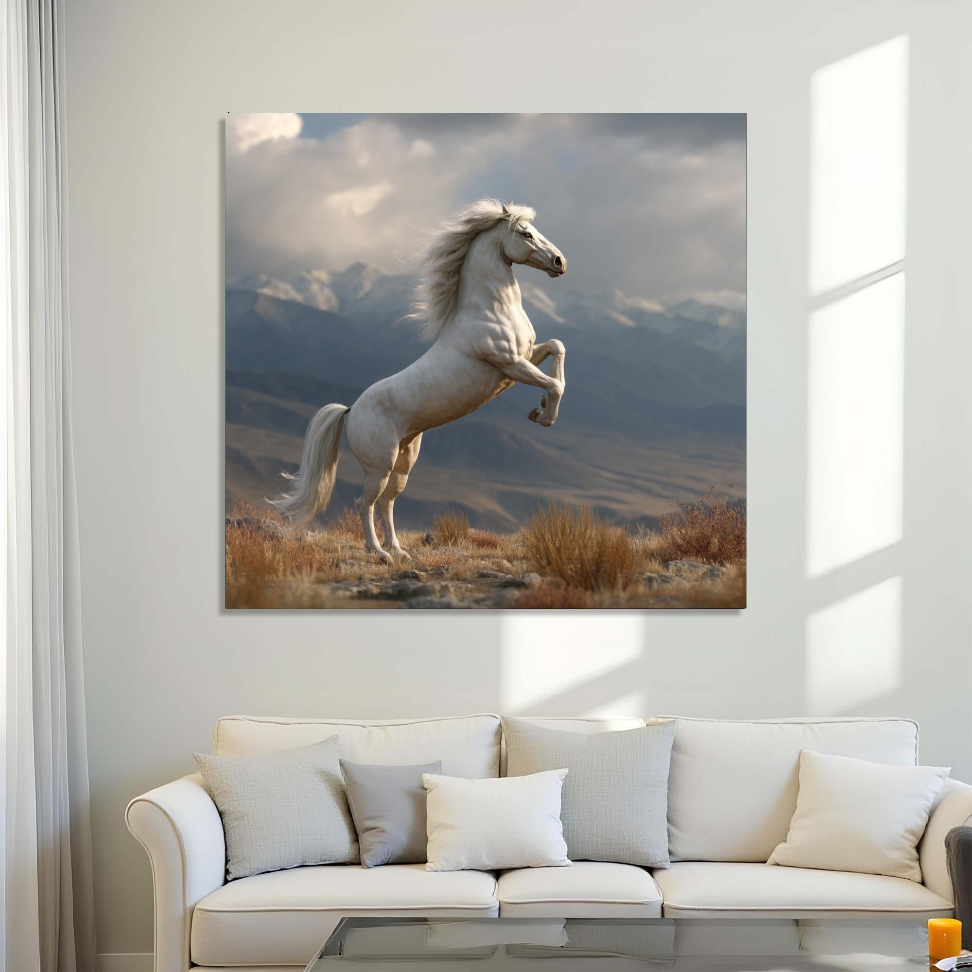 Majestic White Horse Tempered Glass Wall Art | Rustic Wildlife Decor