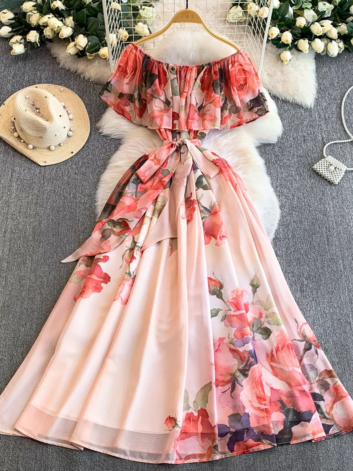 Floral Off-Shoulder A-Line Dress