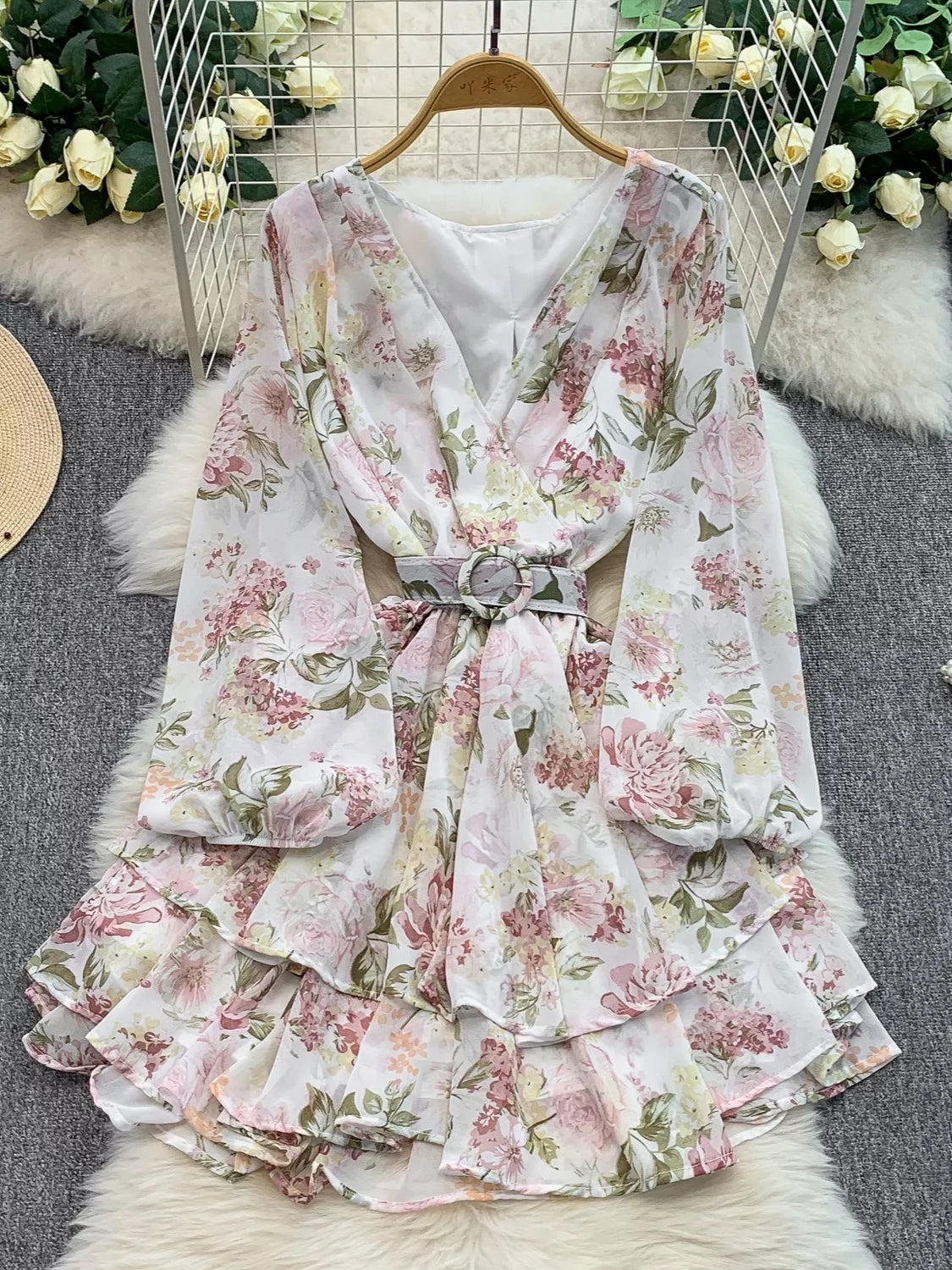 Floral Print Ruffle Hem Mini Dress